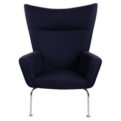 Used 2015 Hans Wegner for Carl Hansen & Son Wing Lounge Chair Model CH445 Blue Fabric