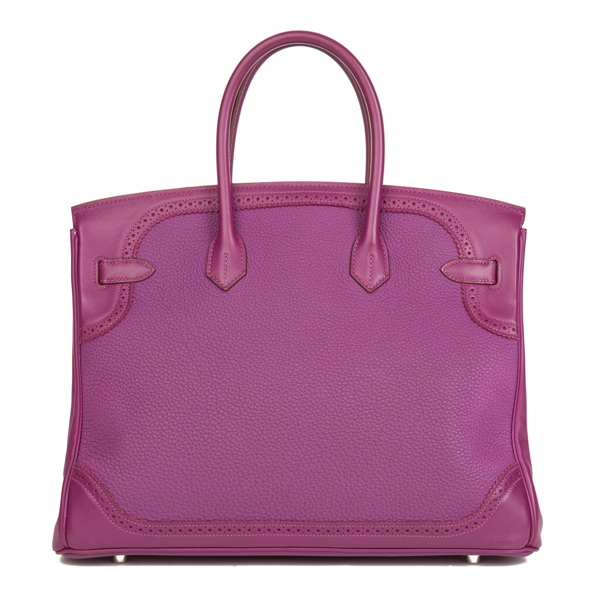 Pink 2015 Hermes Anemone Togo & Swift Leather Ghillies Birkin 35cm
