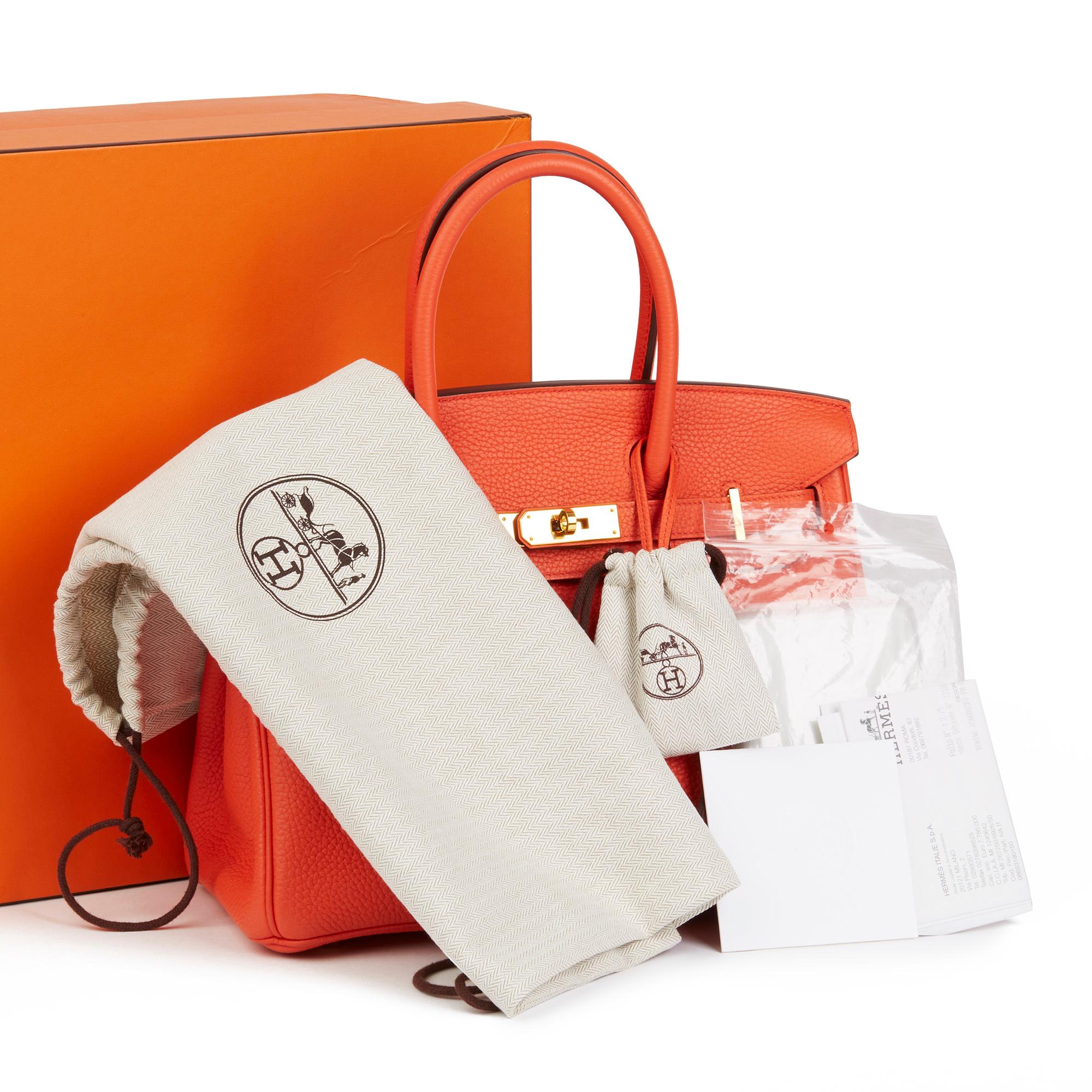 2015 Hermes Orange Poppy Clemence Leather Birkin 30cm 6