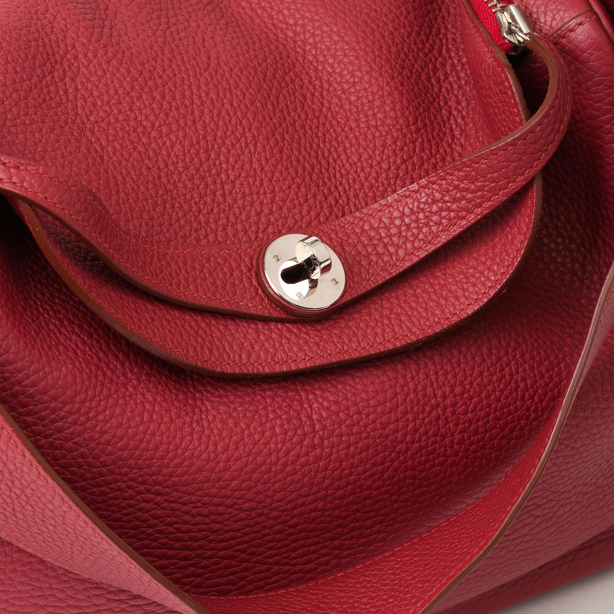 Red 2015 Hermès Rubis Clemence Leather Lindy 34cm  For Sale