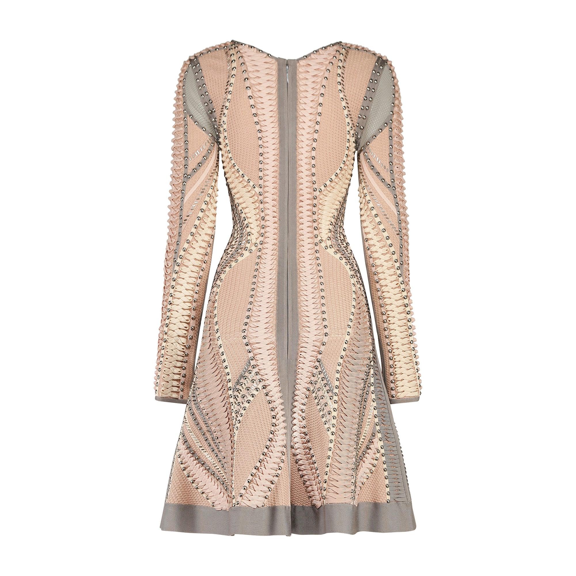 2015 Pasarela Hervé Léger Vestido de tirantes rosa y gris con detalle de tachuelas Gris en venta