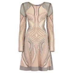 2015 Hervé Léger Runway Pink and Grey Bandage Dress with Stud Detail
