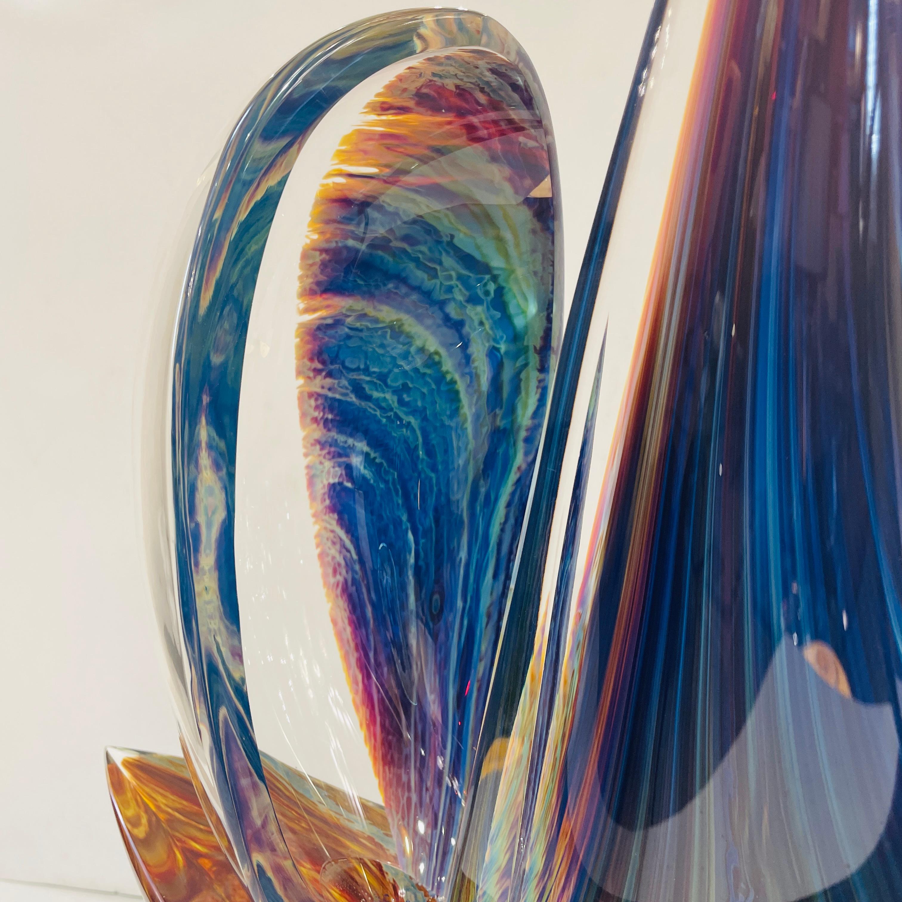 2015 Italian Yellow Blue Brown Crystal Murano Glass Boat Modernist Art Sculpture 7