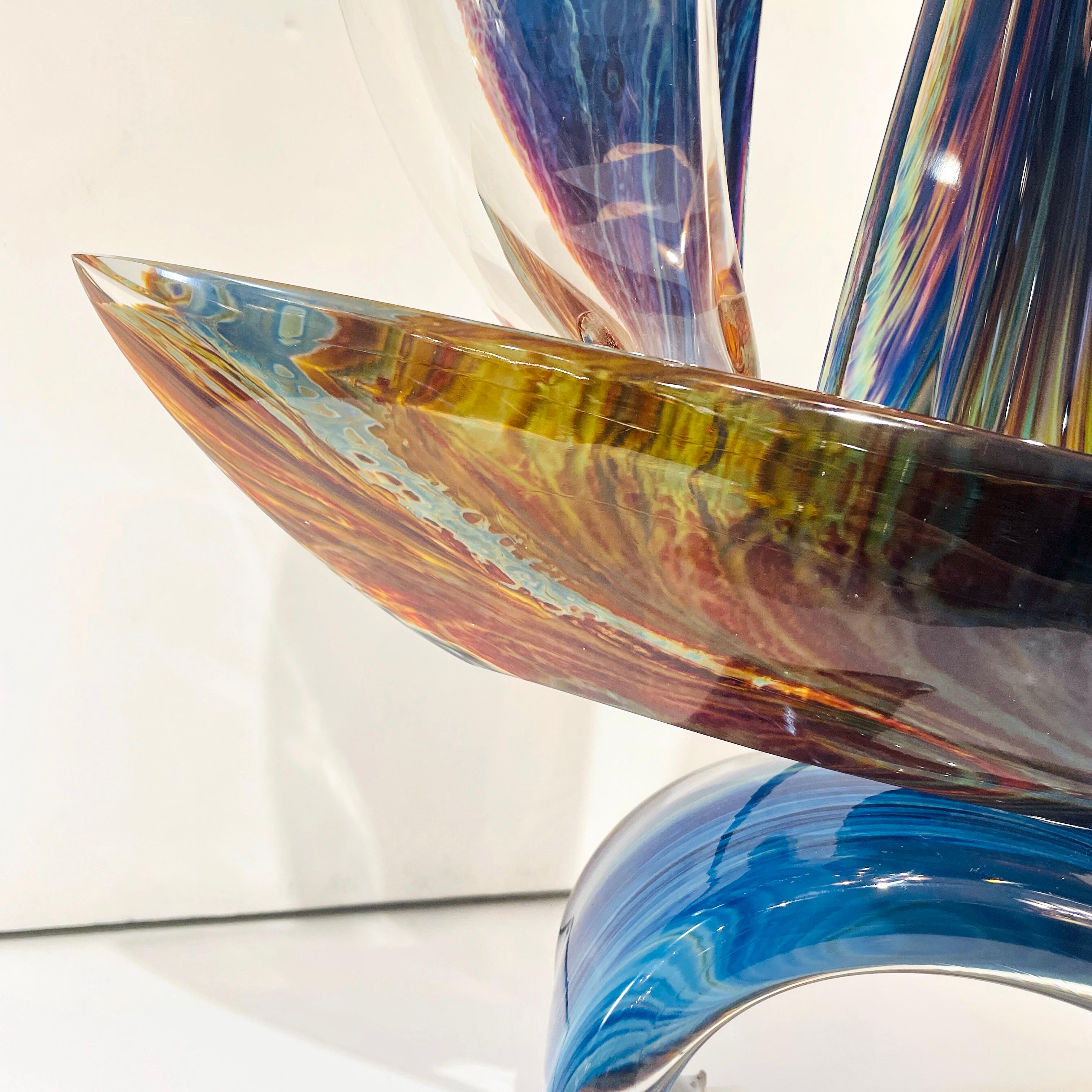 2015 Italian Yellow Blue Brown Crystal Murano Glass Boat Modernist Art Sculpture 8