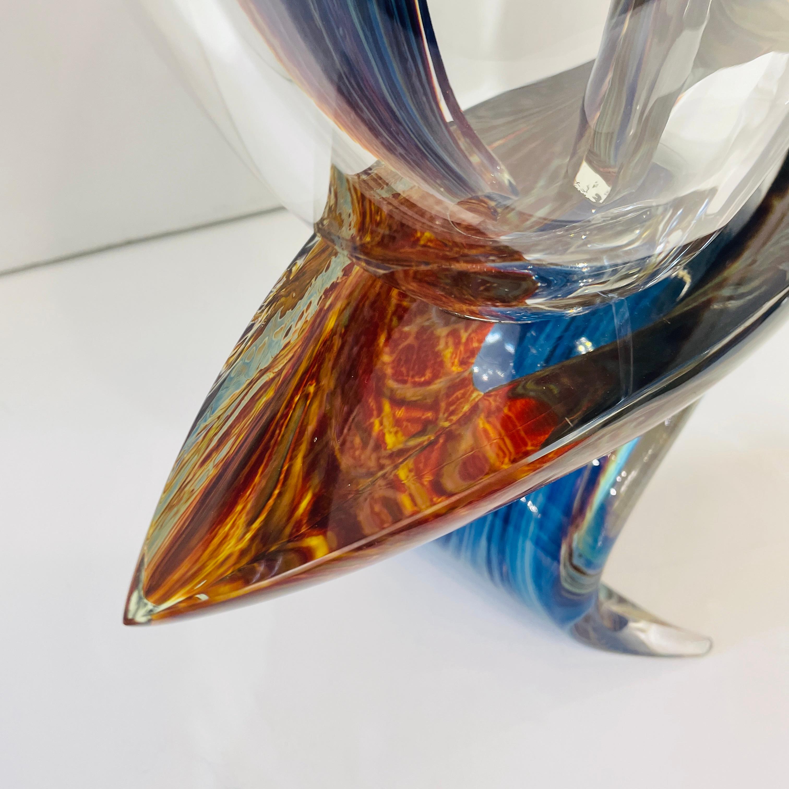 2015 Italian Yellow Blue Brown Crystal Murano Glass Boat Modernist Art Sculpture 9