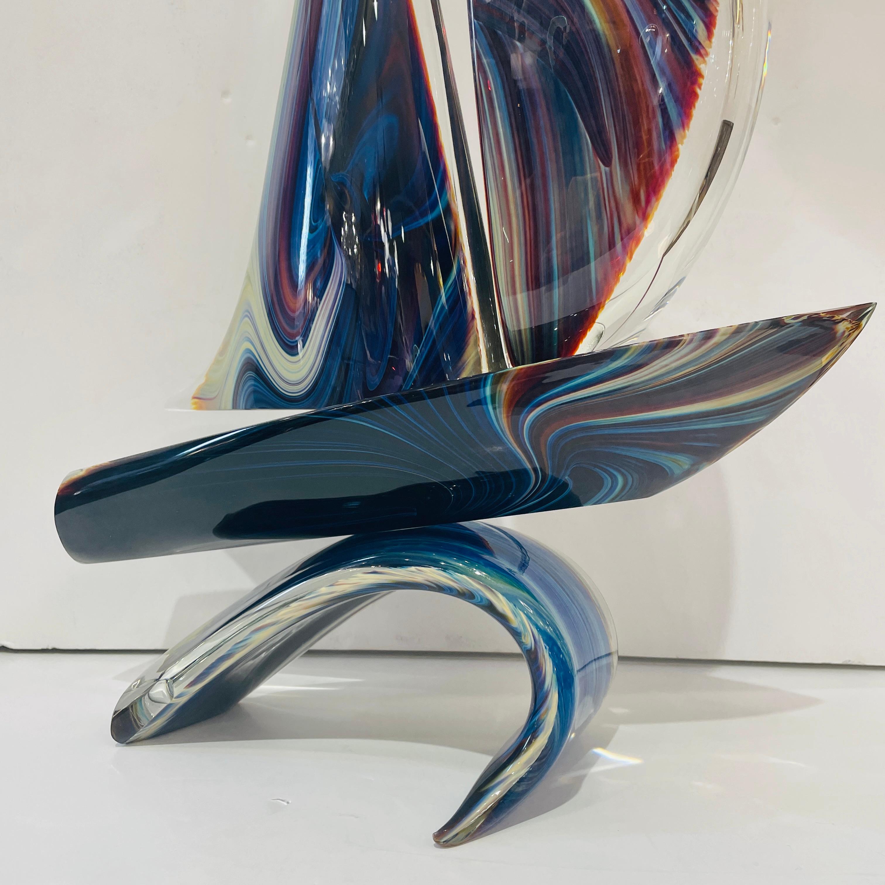 2015 Italian Yellow Blue Brown Crystal Murano Glass Boat Modernist Art Sculpture For Sale 11
