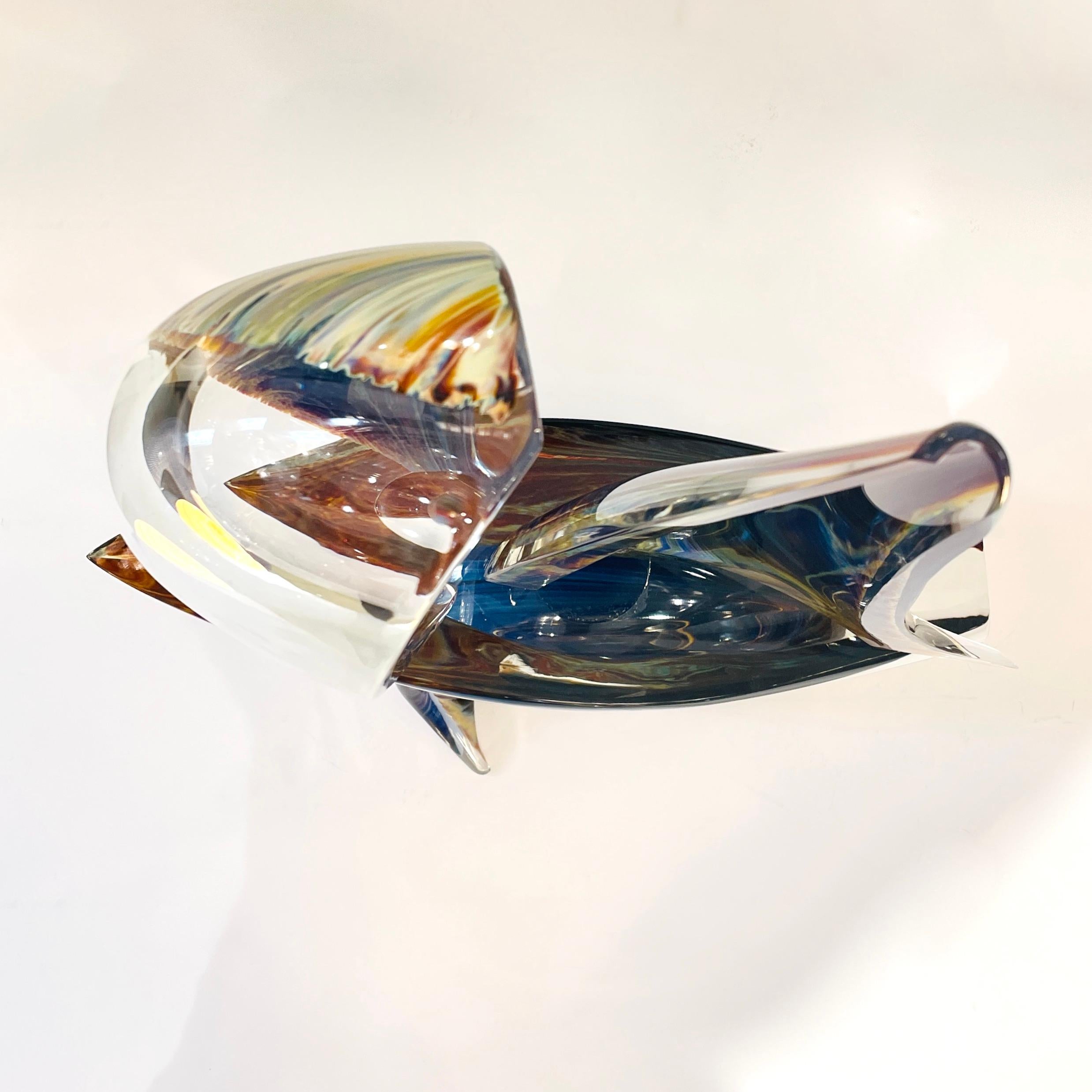 2015 Italian Yellow Blue Brown Crystal Murano Glass Boat Modernist Art Sculpture In Excellent Condition For Sale In New York, NY