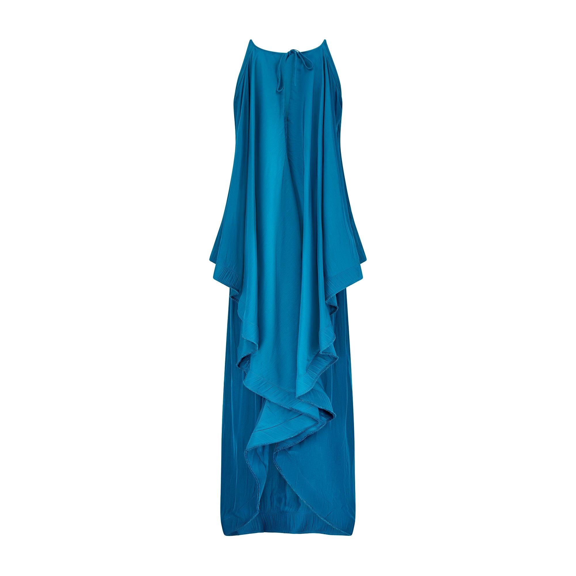 Blue 2015 Lanvin by Alber Elbaz Teal Tiered Maxi Dress For Sale