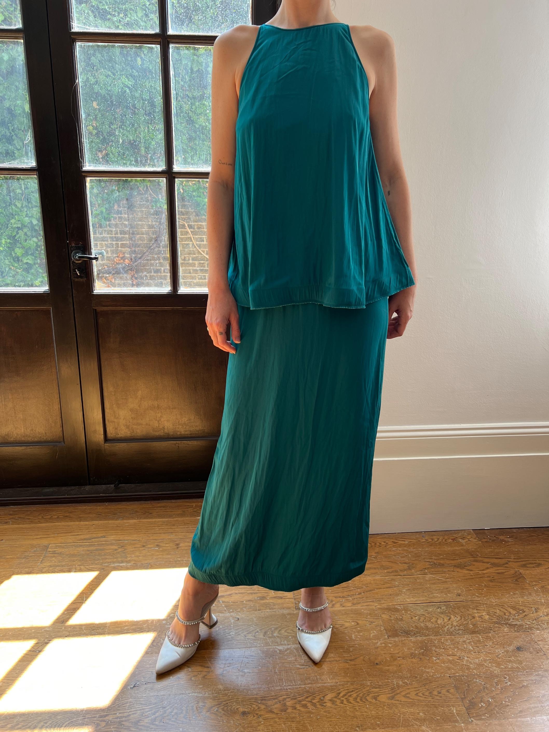 Women's 2015 Lanvin by Alber Elbaz Teal Tiered Maxi Dress For Sale