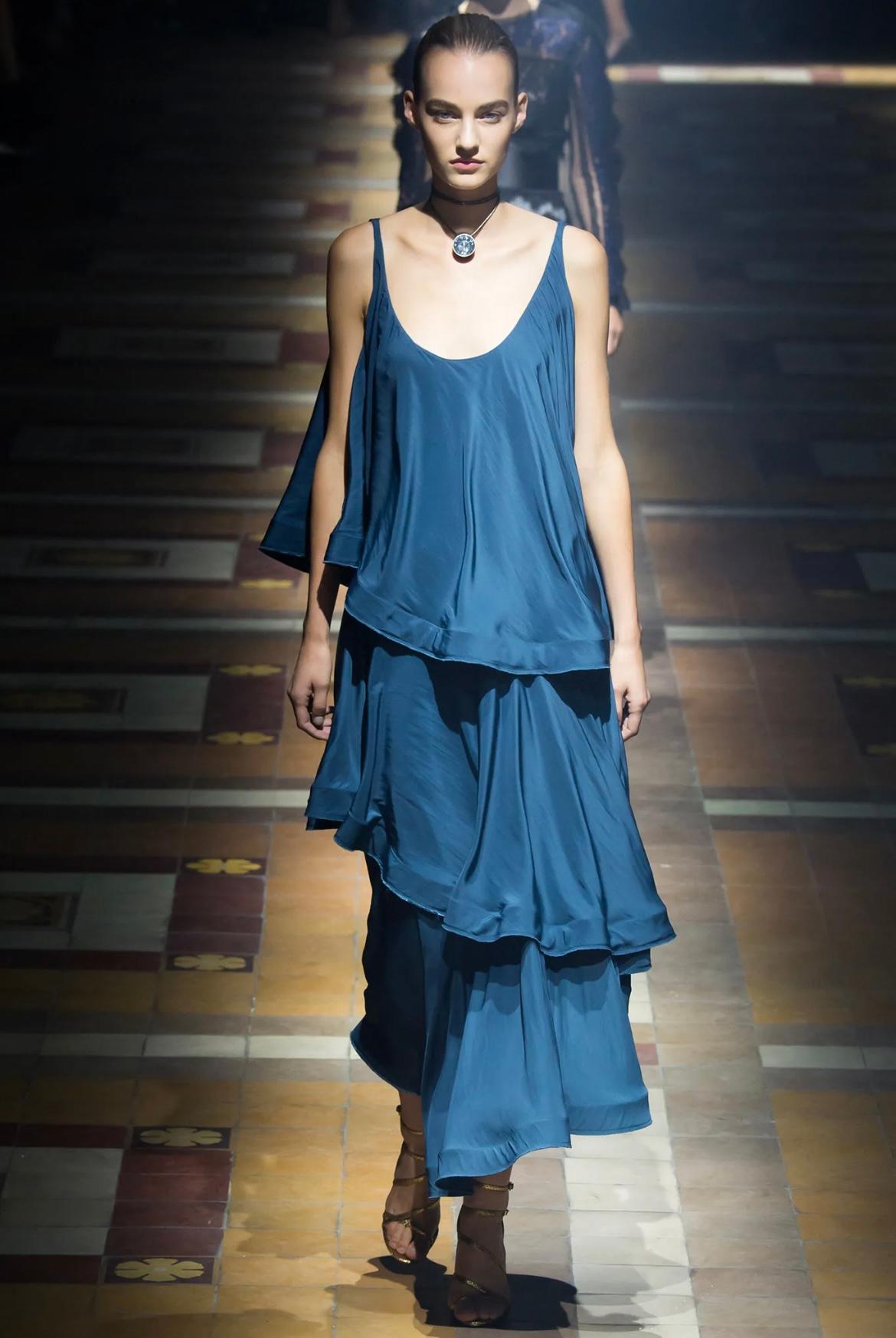 2015 Lanvin by Alber Elbaz Teal Tiered Maxi Dress For Sale 3