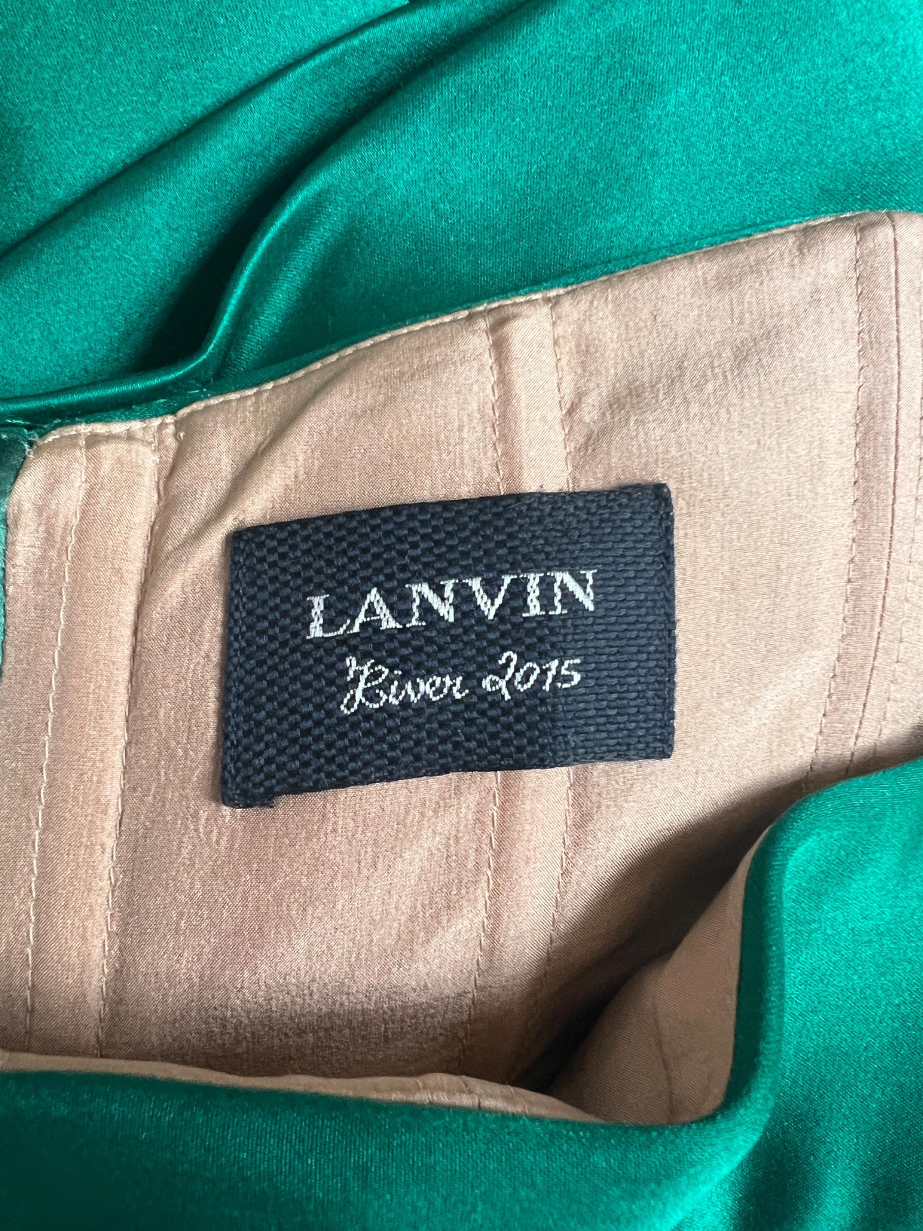 2015 Lanvin Emerald Green and Black Evening Dress with Train For Sale 1
