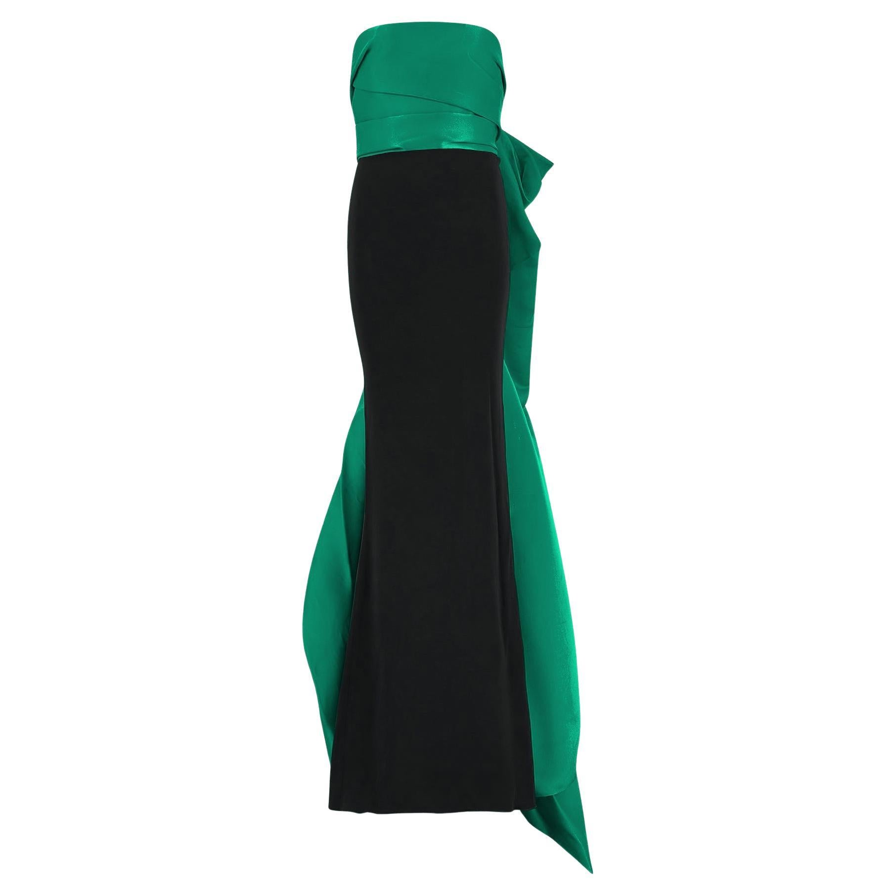 2015 Lanvin Emerald Green and Black Evening Dress with Train For Sale