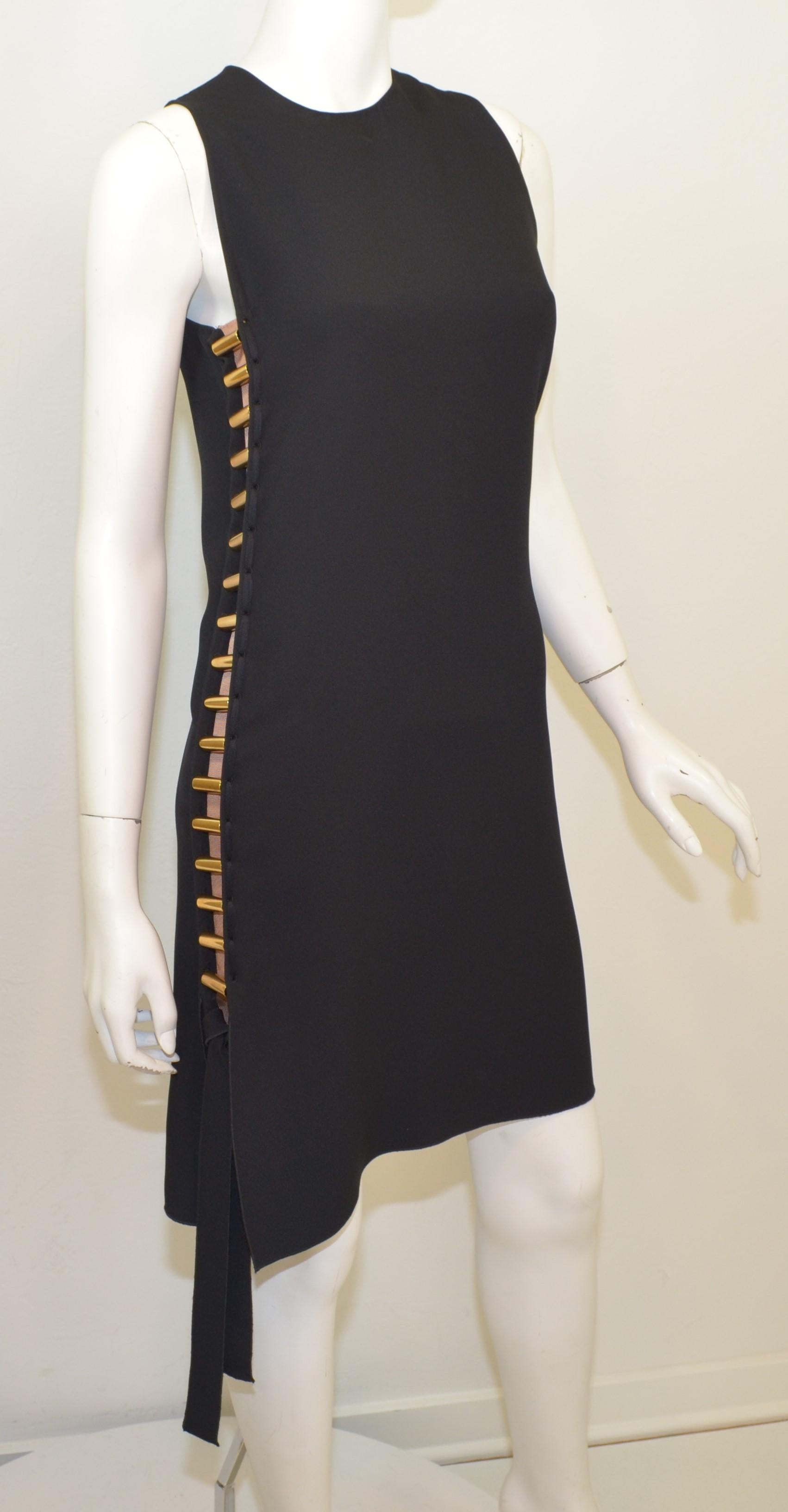 Women's 2015 Lanvin Spring/Summer Collection Black Dress with Gold Bar Panel