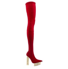 2015 Look #8 Versace Red Suede Leather Thigh high Boots Size 38 - 8