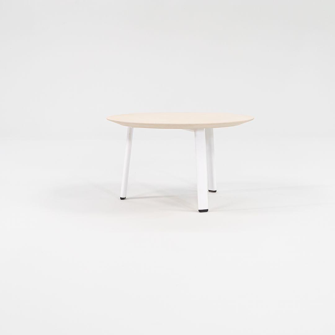 This is a pair of Sunda 2, SUN203, side tables. This style was designed by Allermuir Design Studio and these examples were produced by Allermuir in the USA in 2015. The bases of these tables are comprised of steel and the tabletop is made of wood