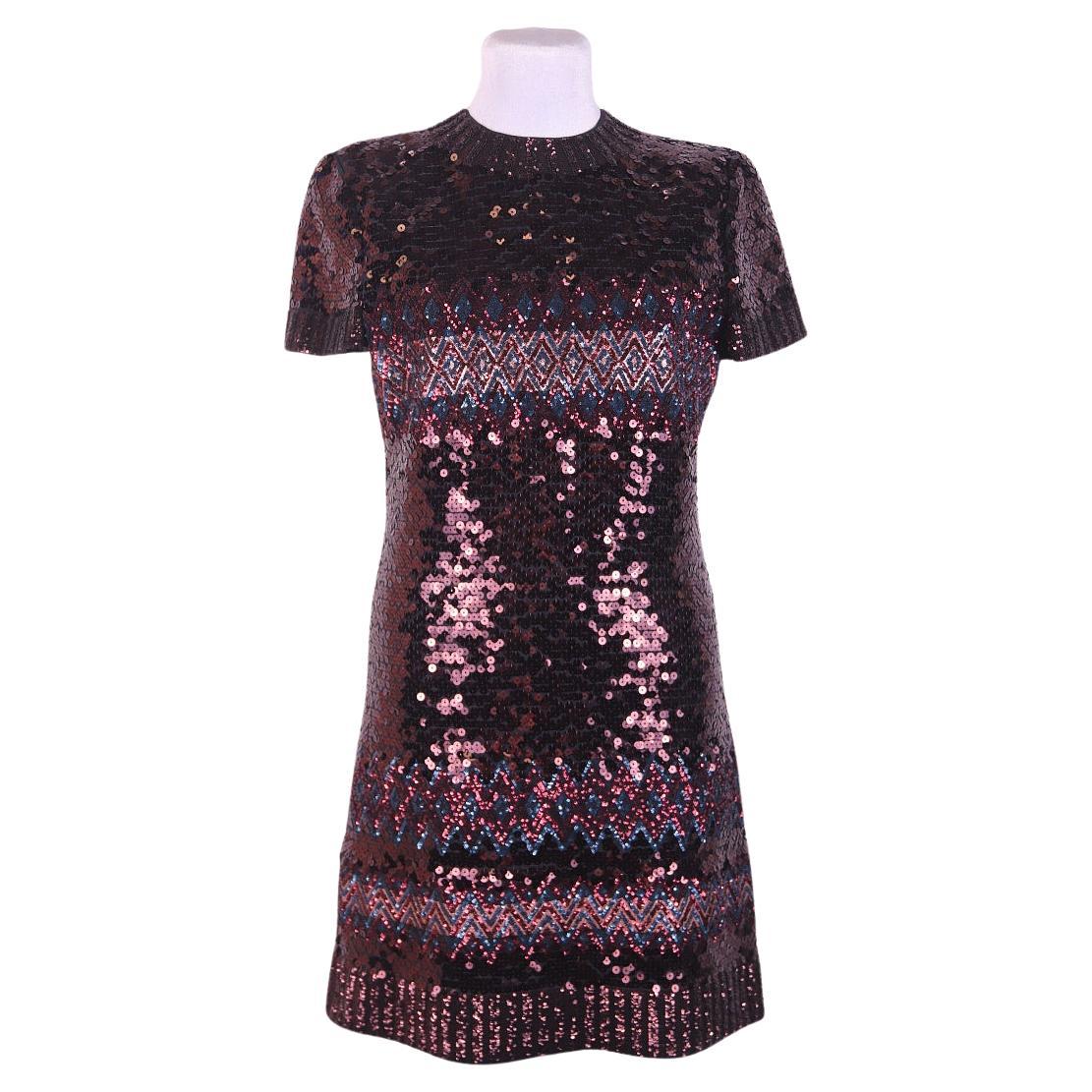2015 Raf Simons for Christian Dior Embroidered Sequin Evening Dress, Pre-Fall For Sale