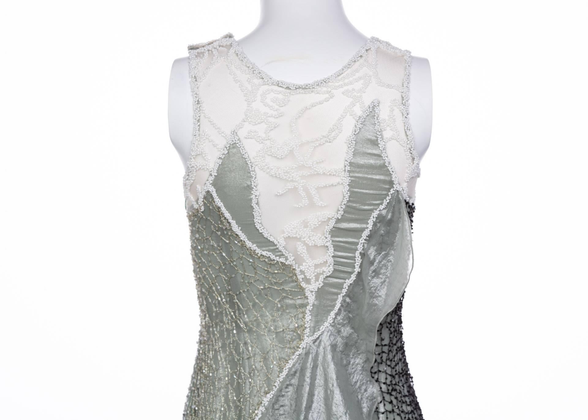 Rodarte Runway Beaded Metal Net SeaFoam Lame Swarovski Crystals Dress, 2015  2