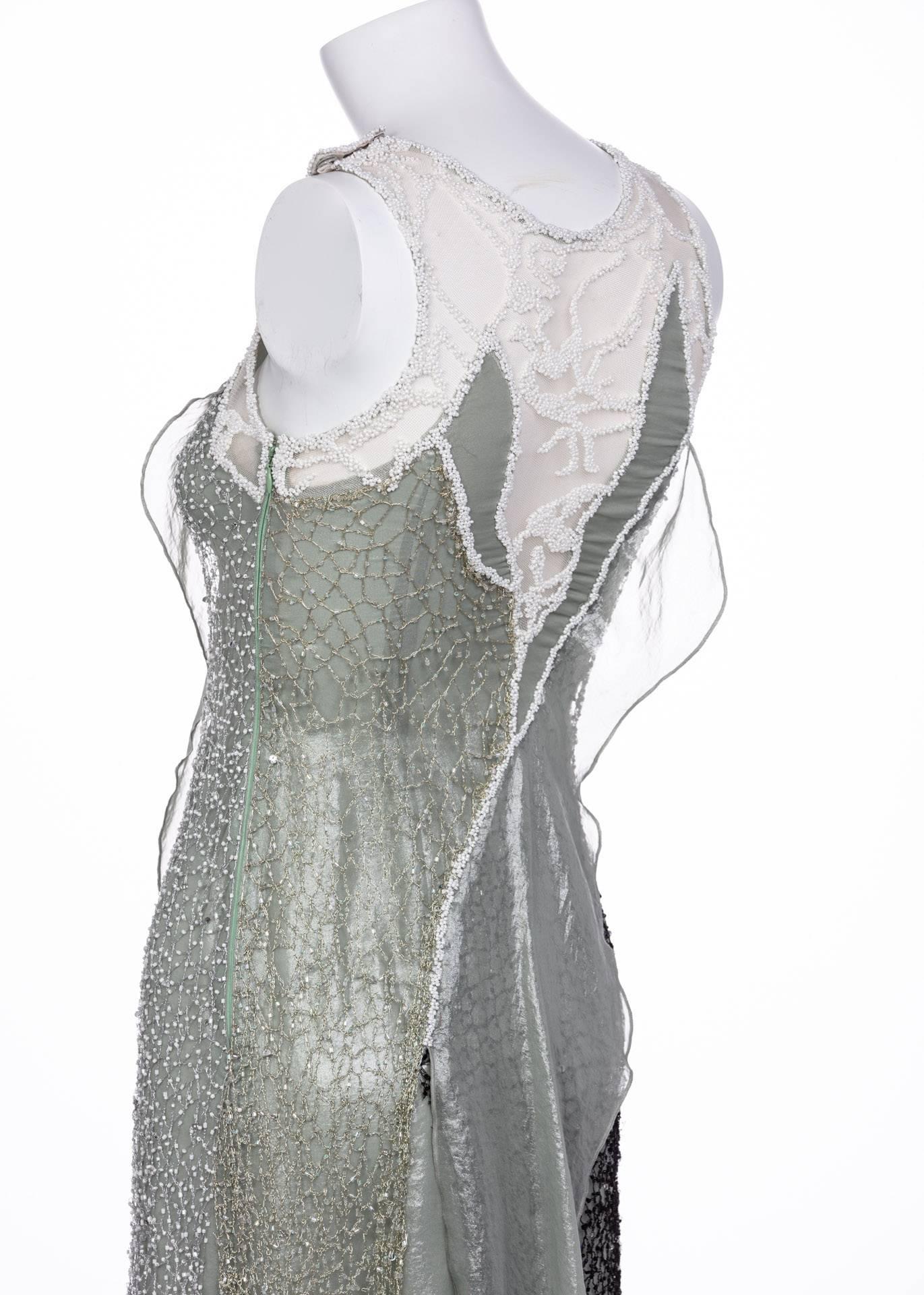 Rodarte Runway Beaded Metal Net SeaFoam Lame Swarovski Crystals Dress, 2015  3