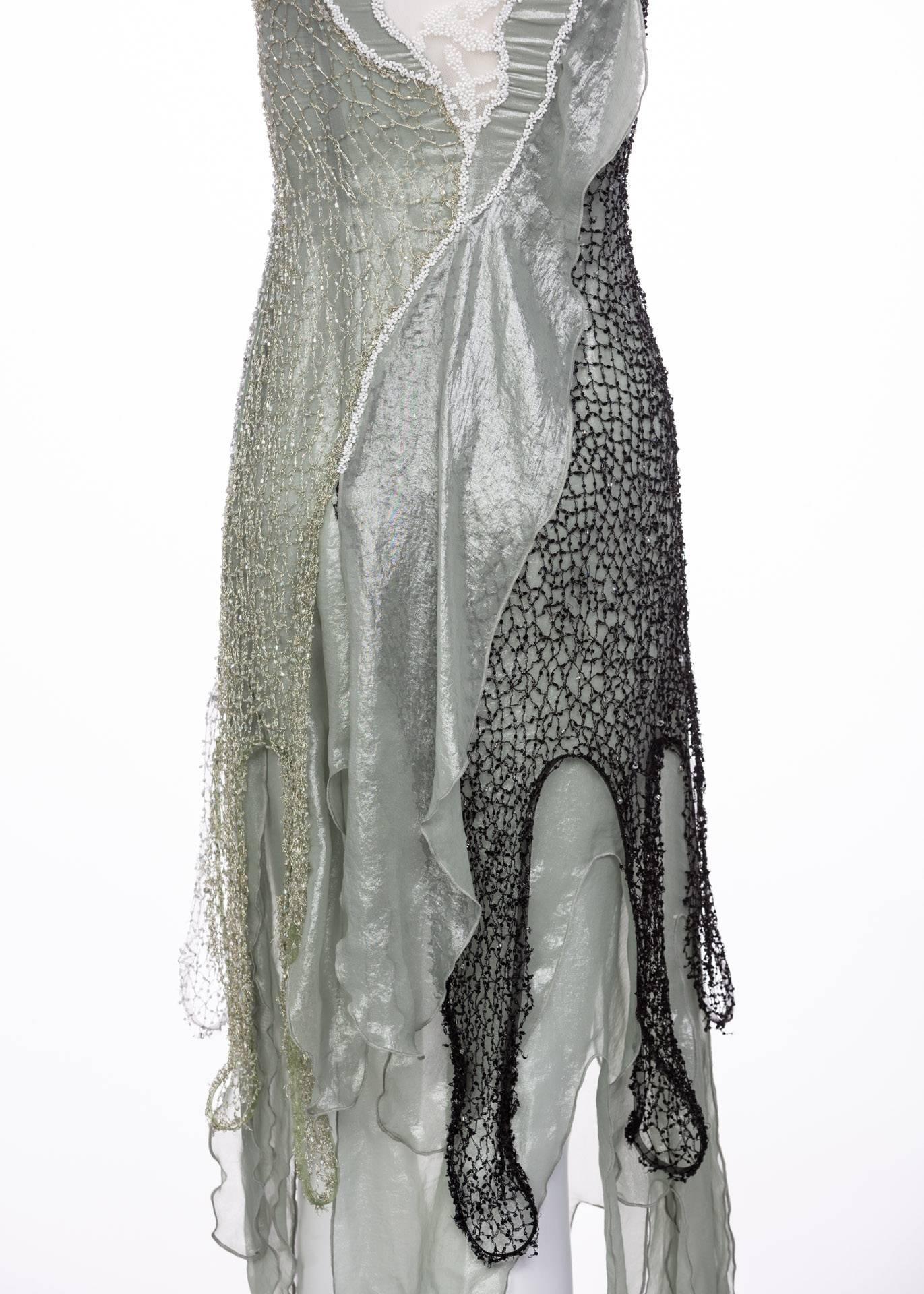 Rodarte Runway Beaded Metal Net SeaFoam Lame Swarovski Crystals Dress, 2015  In Excellent Condition In Boca Raton, FL