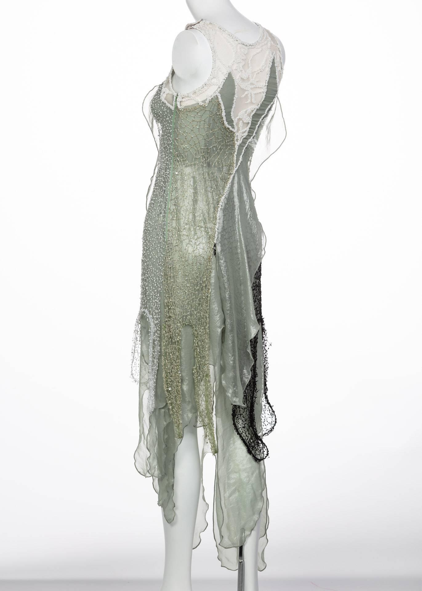 Rodarte Runway Beaded Metal Net SeaFoam Lame Swarovski Crystals Dress, 2015  1