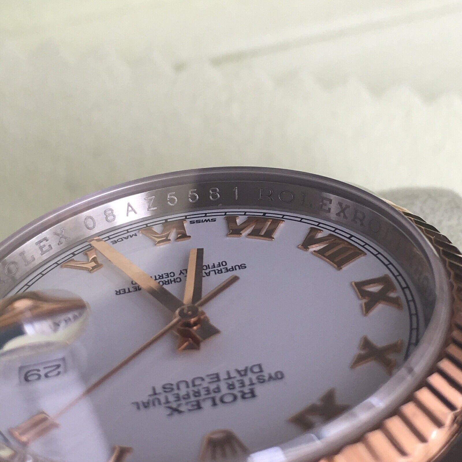 Rolex Montre Date-Just en or rose et acier 116231 avec boîte et papiers romains blancs, 2015 en vente 7