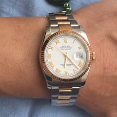 2015 Rolex Date-Just Rose Gold & Steel 116231 Watch White Roman Box & Papers