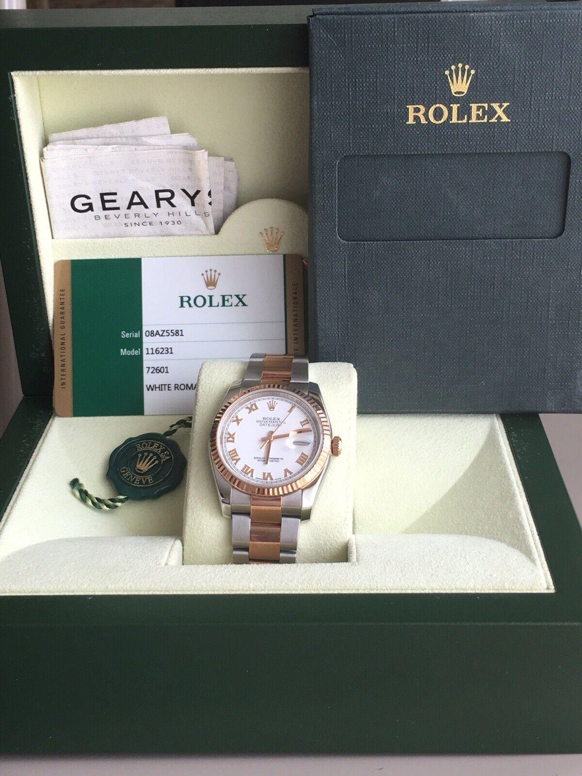 2015 Rolex Date-Just Roségold & Stahl 116231 Uhr Weiße römische Box & Papiere Herren im Angebot