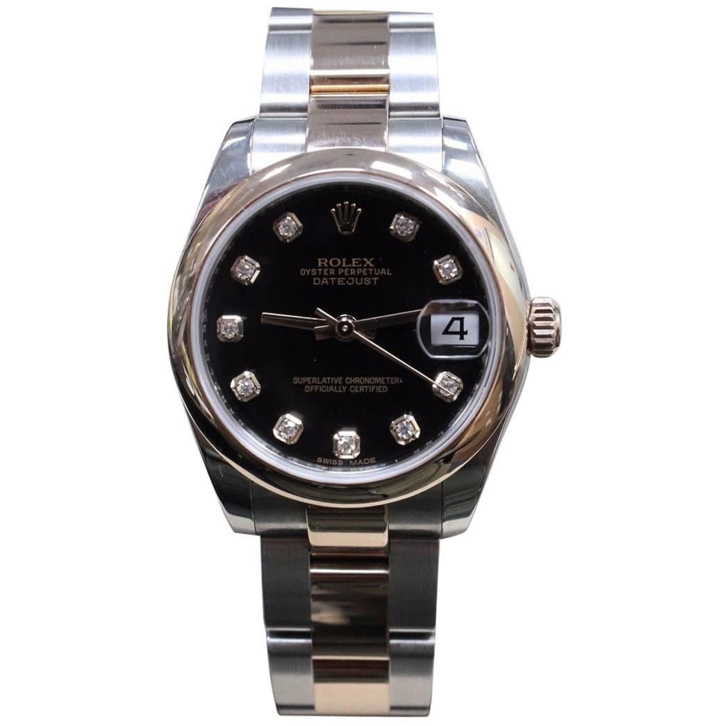 2015 Rolex Midsize 18 Karat Rose Gold and Steel 178241 Diamond Dial