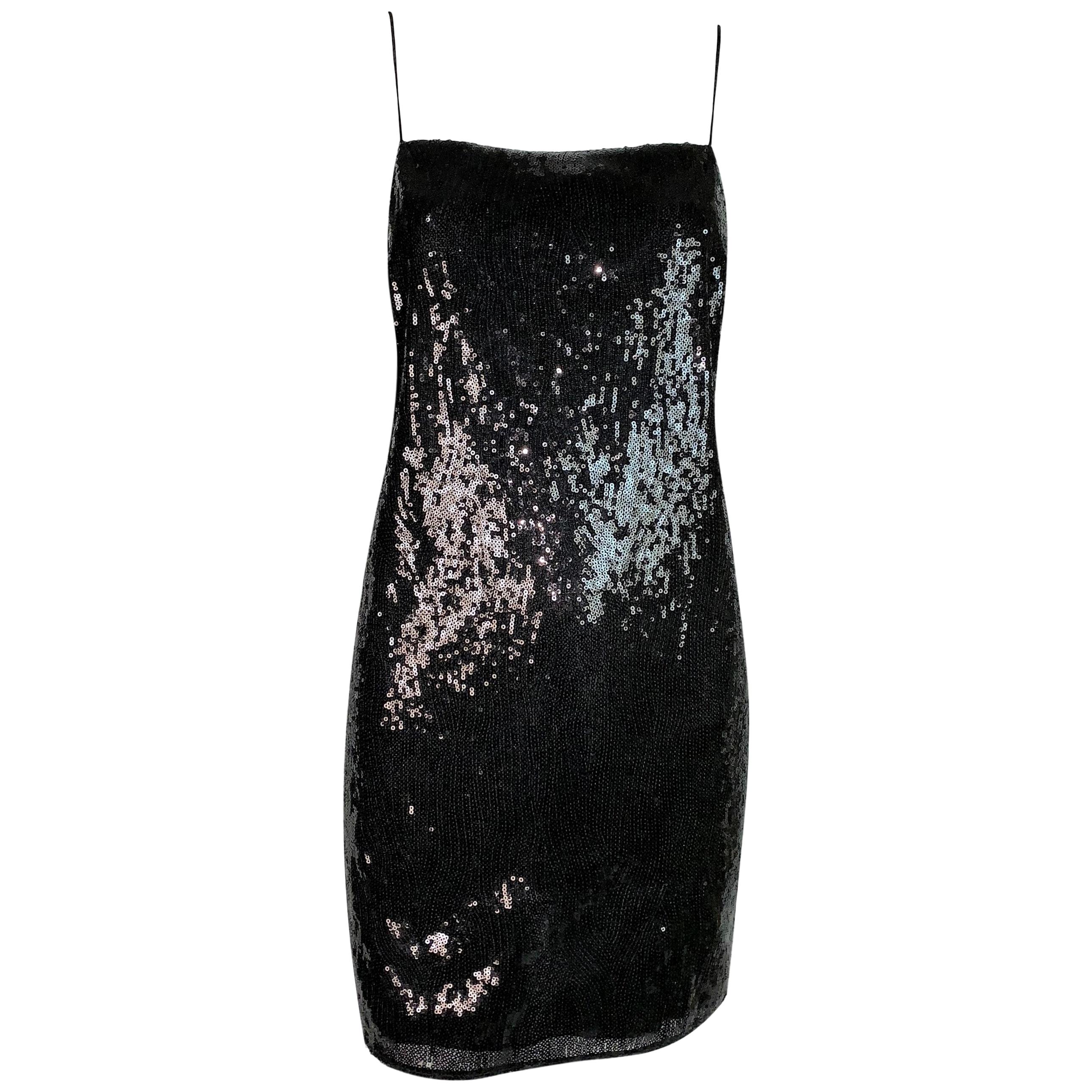 2015 Saint Laurent Black Sequin Mini Slip Dress