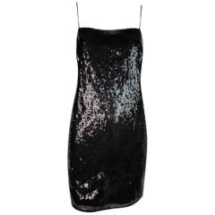 2015 Saint Laurent Black Sequin Mini Slip Dress