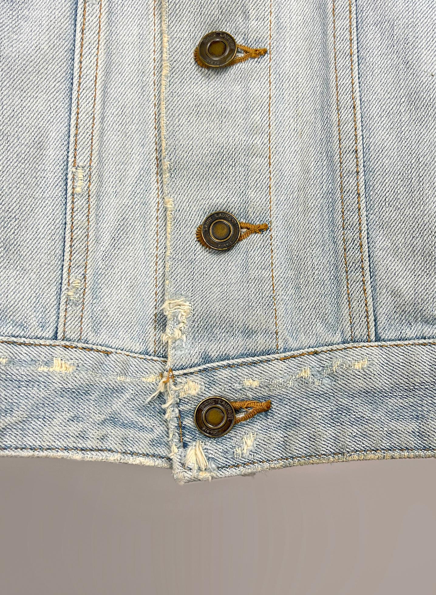 2015 Saint Laurent Paris  ×  Hedi Slimane DISTRESSED Blue DENIM JACKET For Sale 5