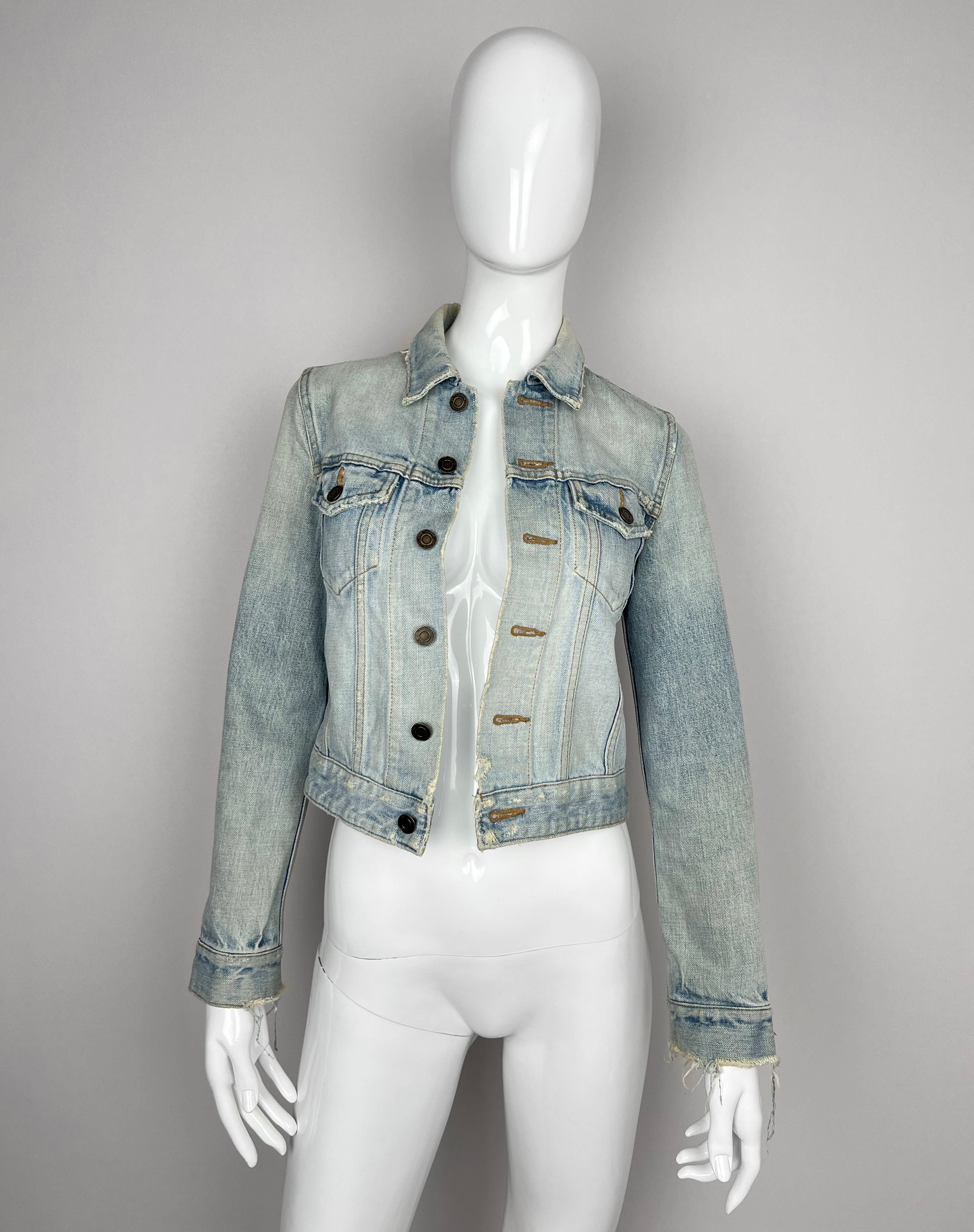 2015 Saint Laurent Paris  ×  Hedi Slimane DISTRESSED Blue DENIM JACKET For Sale 6
