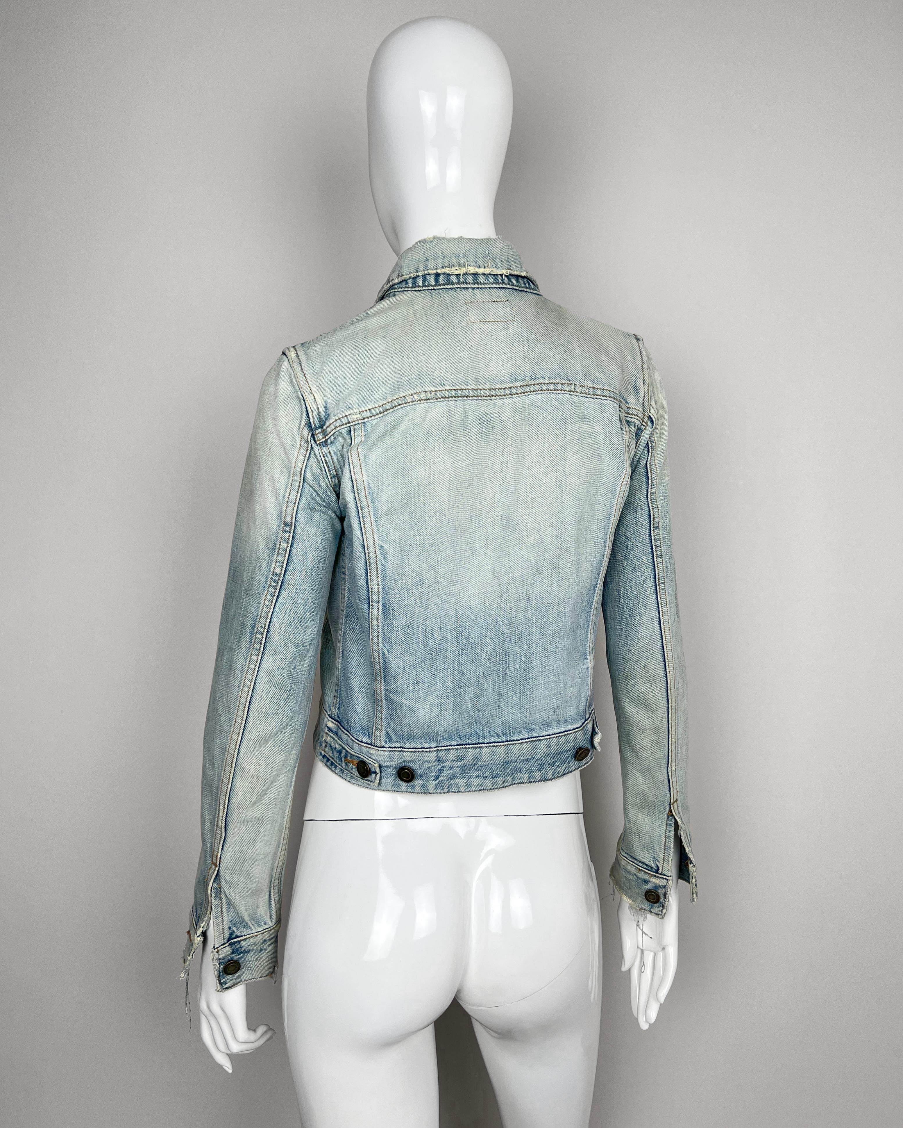 2015 Saint Laurent Paris  ×  Hedi Slimane DISTRESSED Blue DENIM JACKET For Sale 7