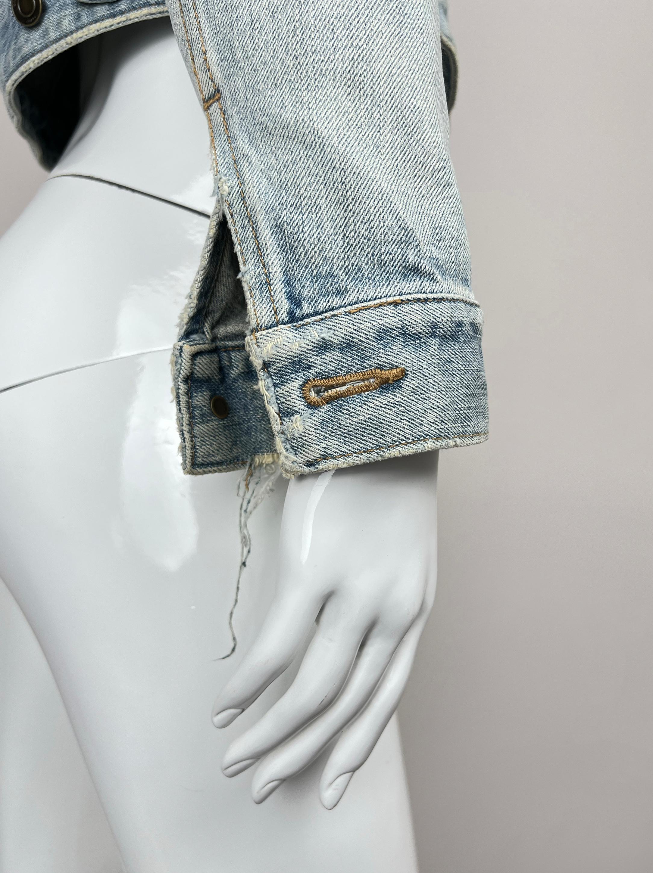 2015 Saint Laurent Paris  ×  Hedi Slimane DISTRESSED Blue DENIM JACKET For Sale 9