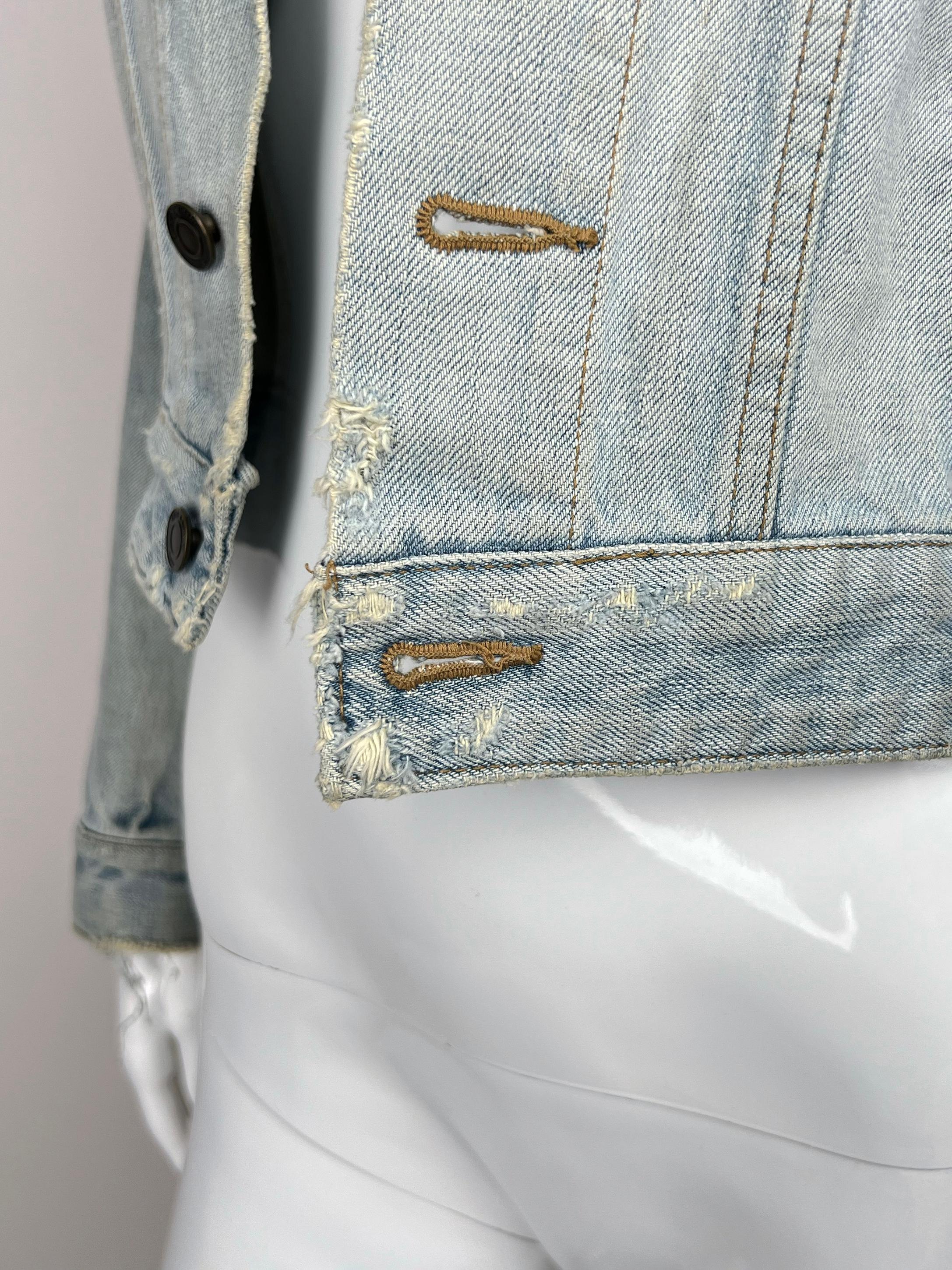 2015 Saint Laurent Paris  ×  Hedi Slimane DISTRESSED Blue DENIM JACKET For Sale 10