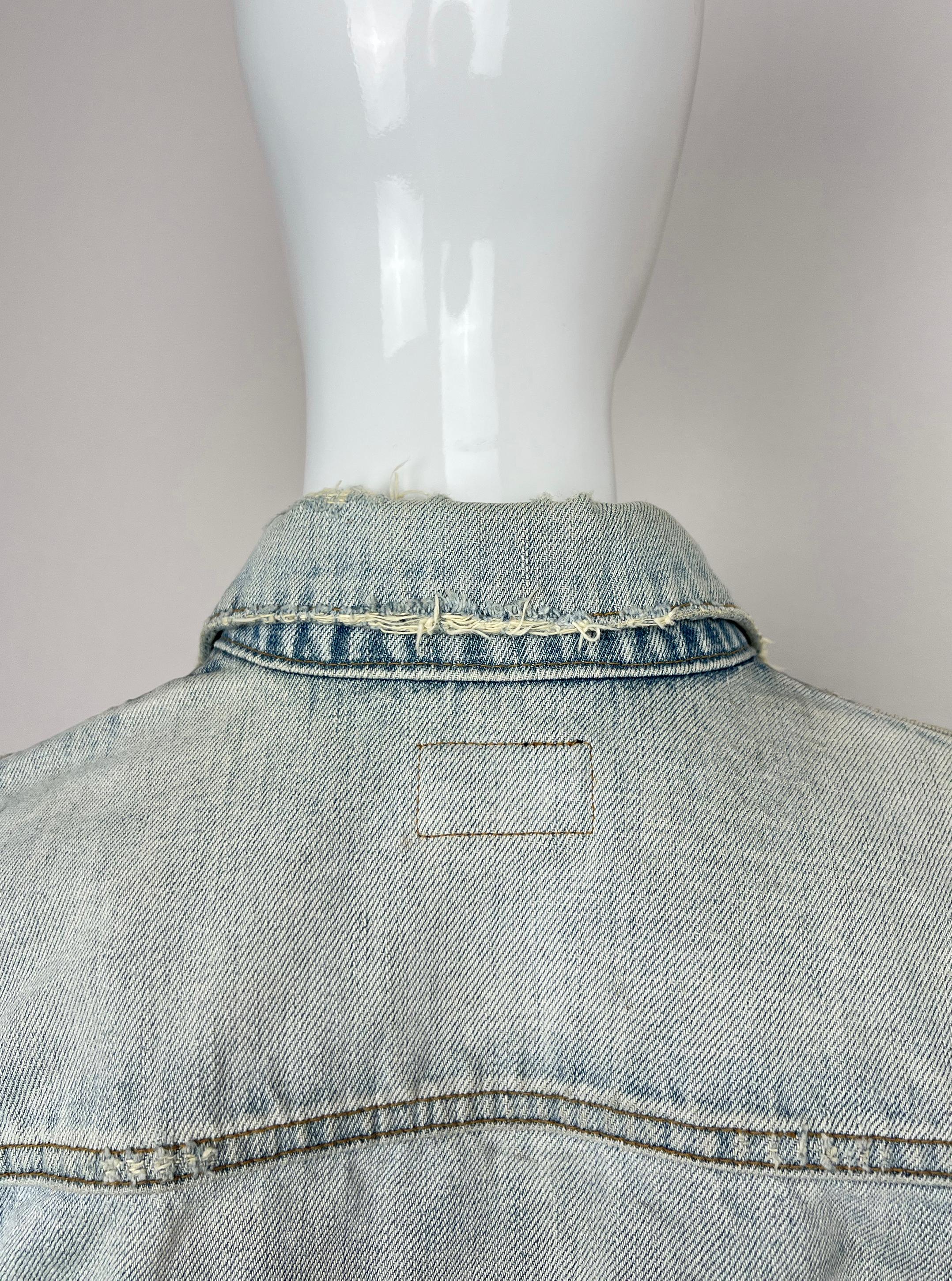 2015 Saint Laurent Paris  ×  Hedi Slimane DISTRESSED Blue DENIM JACKET For Sale 11