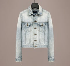 2015 Saint Laurent Paris  ×  Hedi Slimane DISTRESSED Blue DENIM JACKET