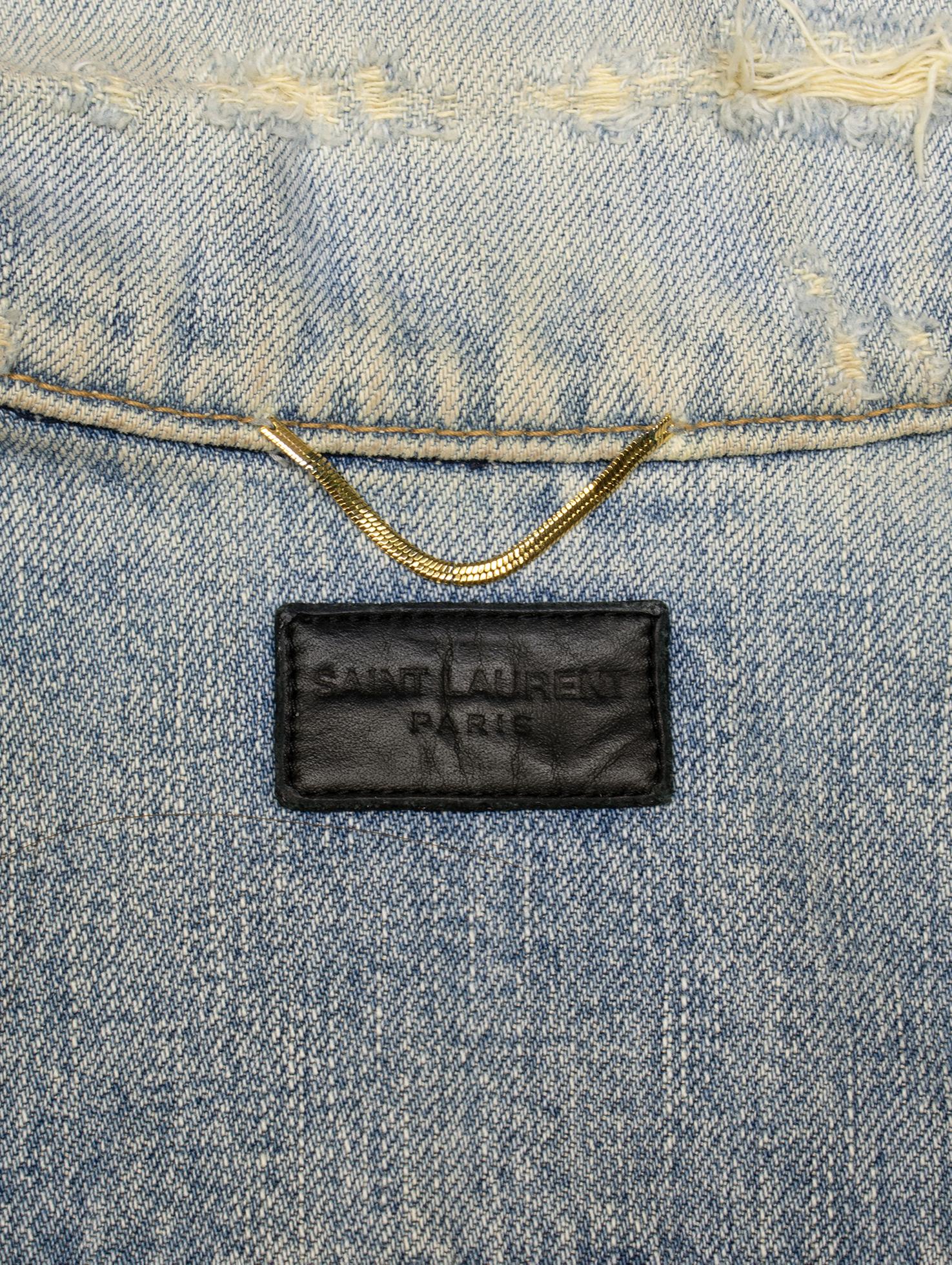 2015 Saint Laurent Paris  ×  Hedi Slimane DISTRESSED Blue DENIM JACKET In Excellent Condition For Sale In Алматинский Почтамт, KZ
