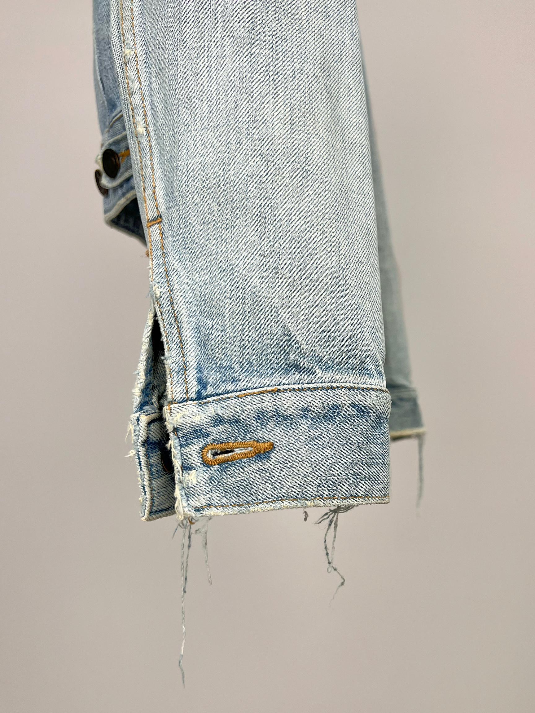2015 Saint Laurent Paris  ×  Hedi Slimane DISTRESSED Blue DENIM JACKET For Sale 3