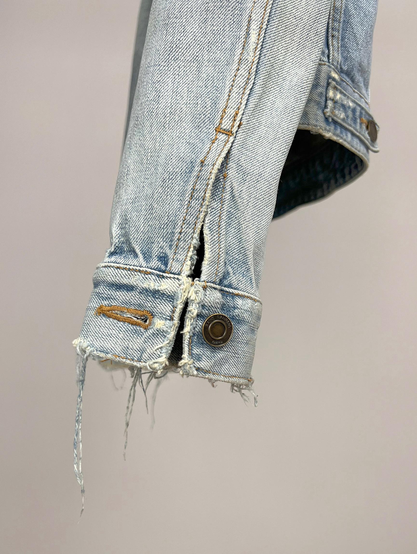2015 Saint Laurent Paris  ×  Hedi Slimane DISTRESSED Blue DENIM JACKET For Sale 4
