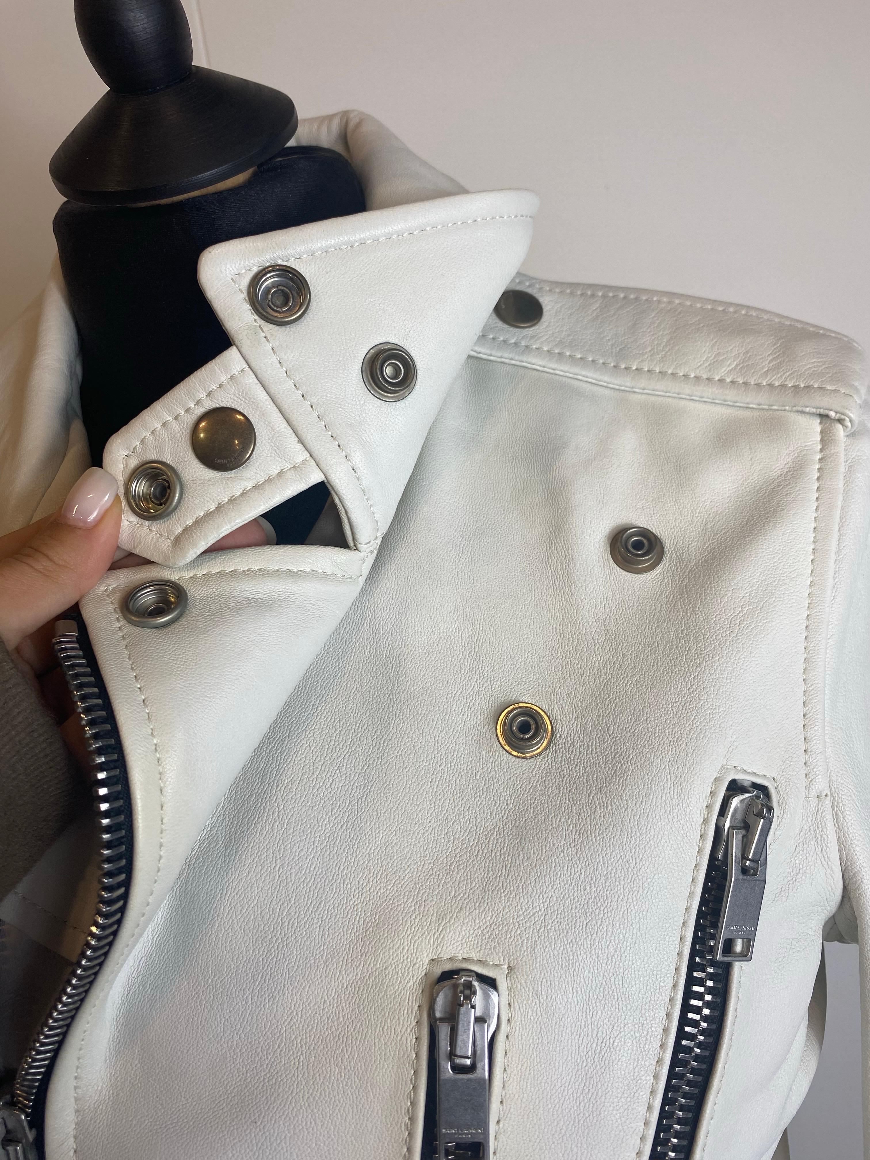 2015 Saint Laurent weiße Lederjacke im Angebot 5