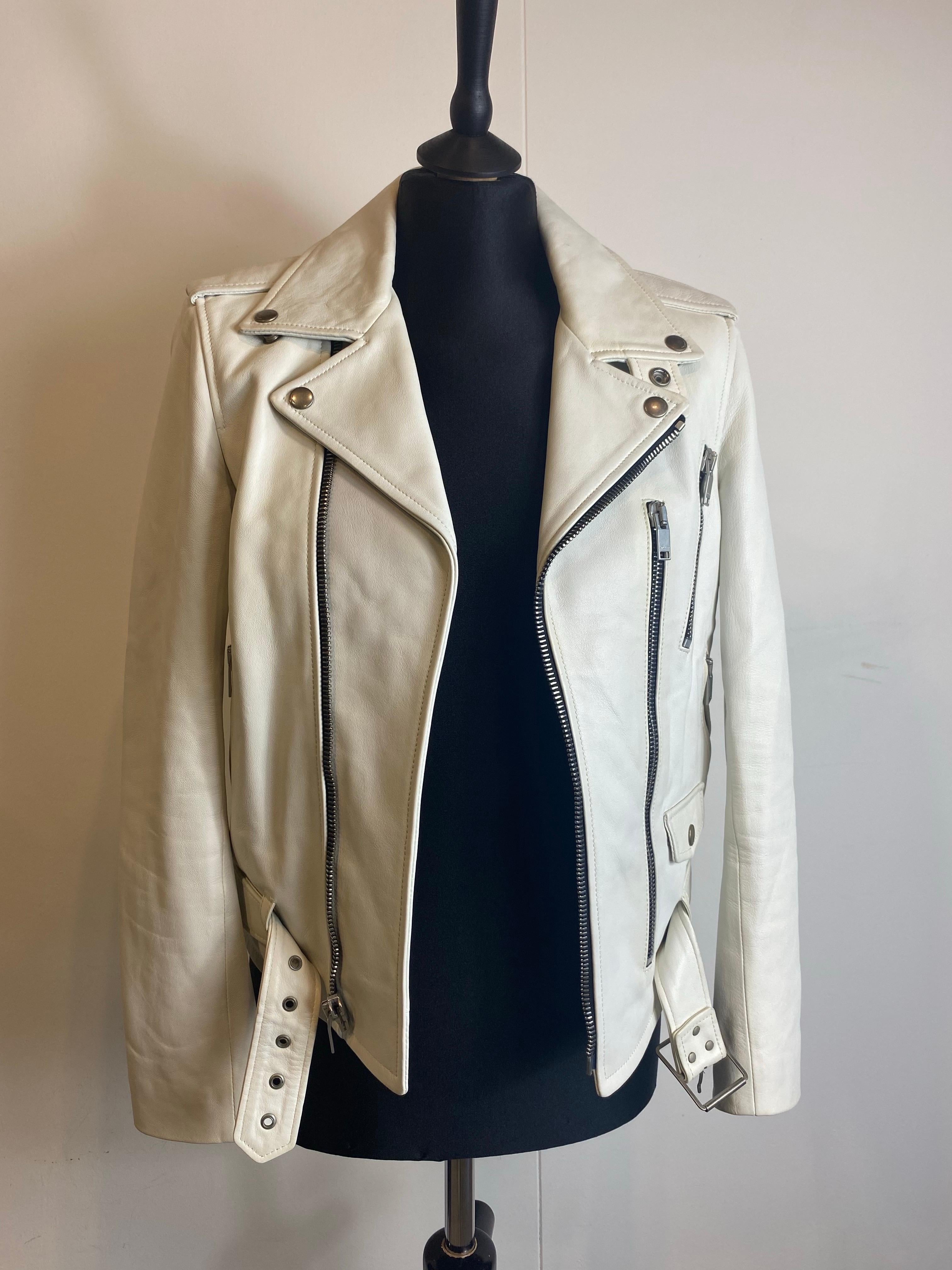 2015 Saint Laurent weiße Lederjacke (Grau) im Angebot
