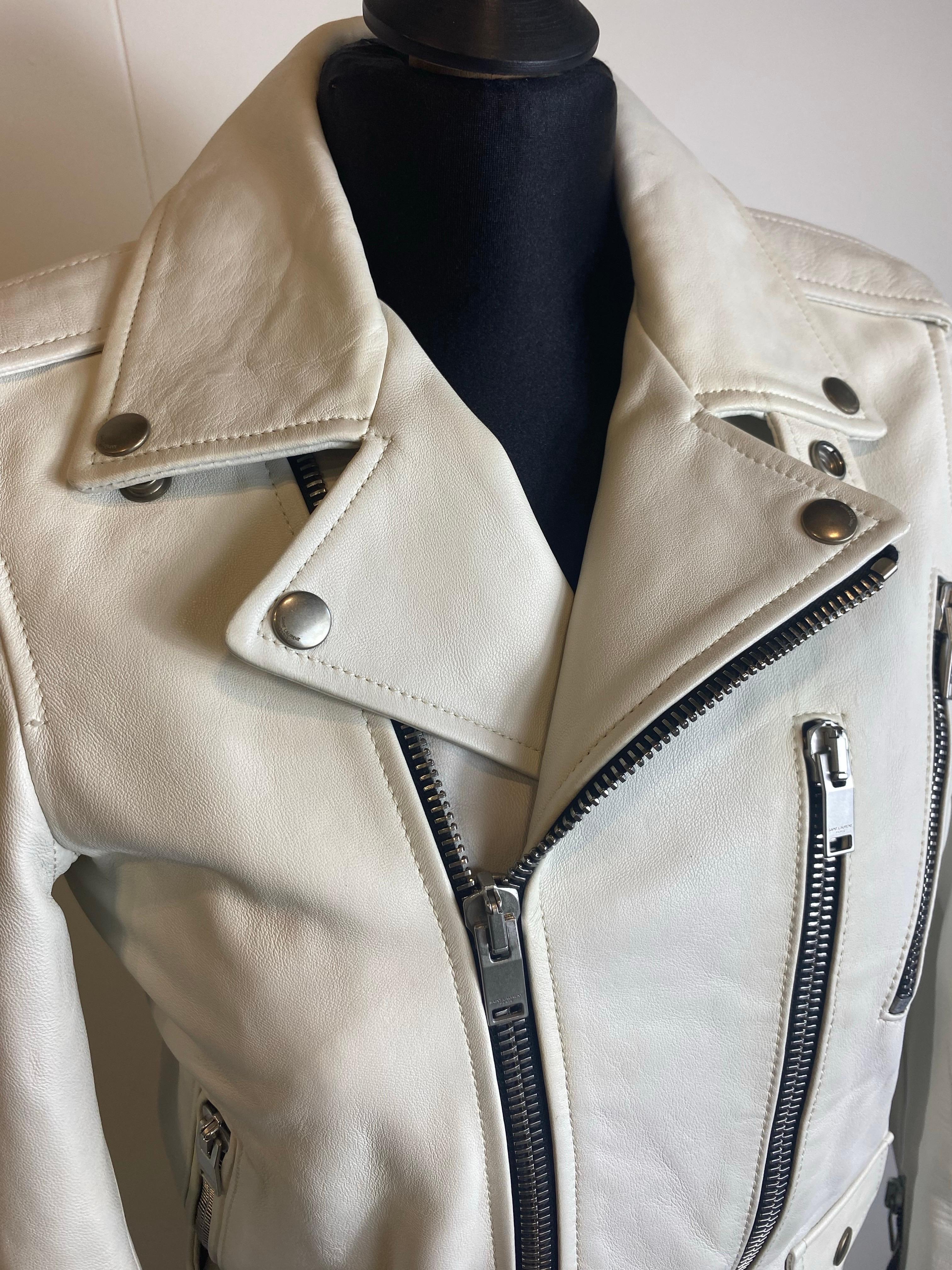 2015 Saint Laurent weiße Lederjacke für Damen oder Herren im Angebot