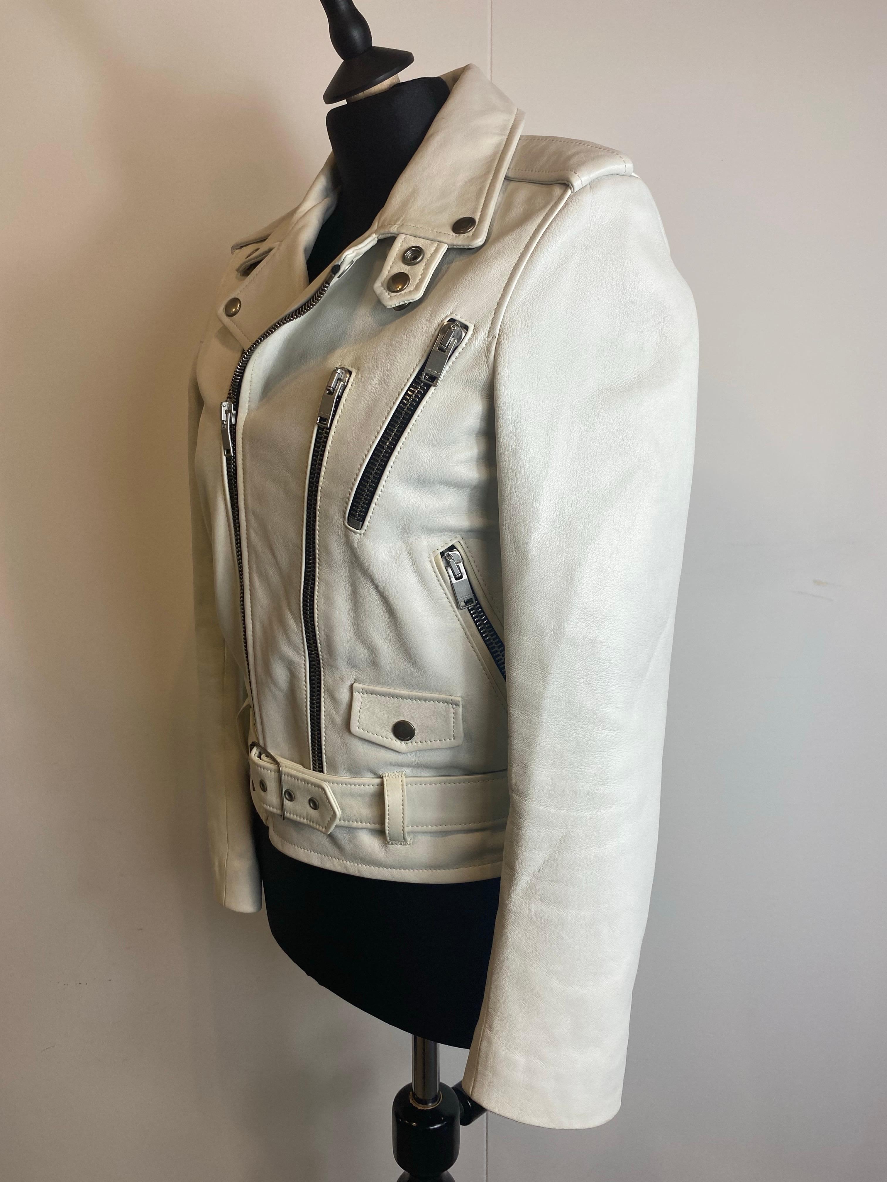2015 Saint Laurent weiße Lederjacke im Angebot 1