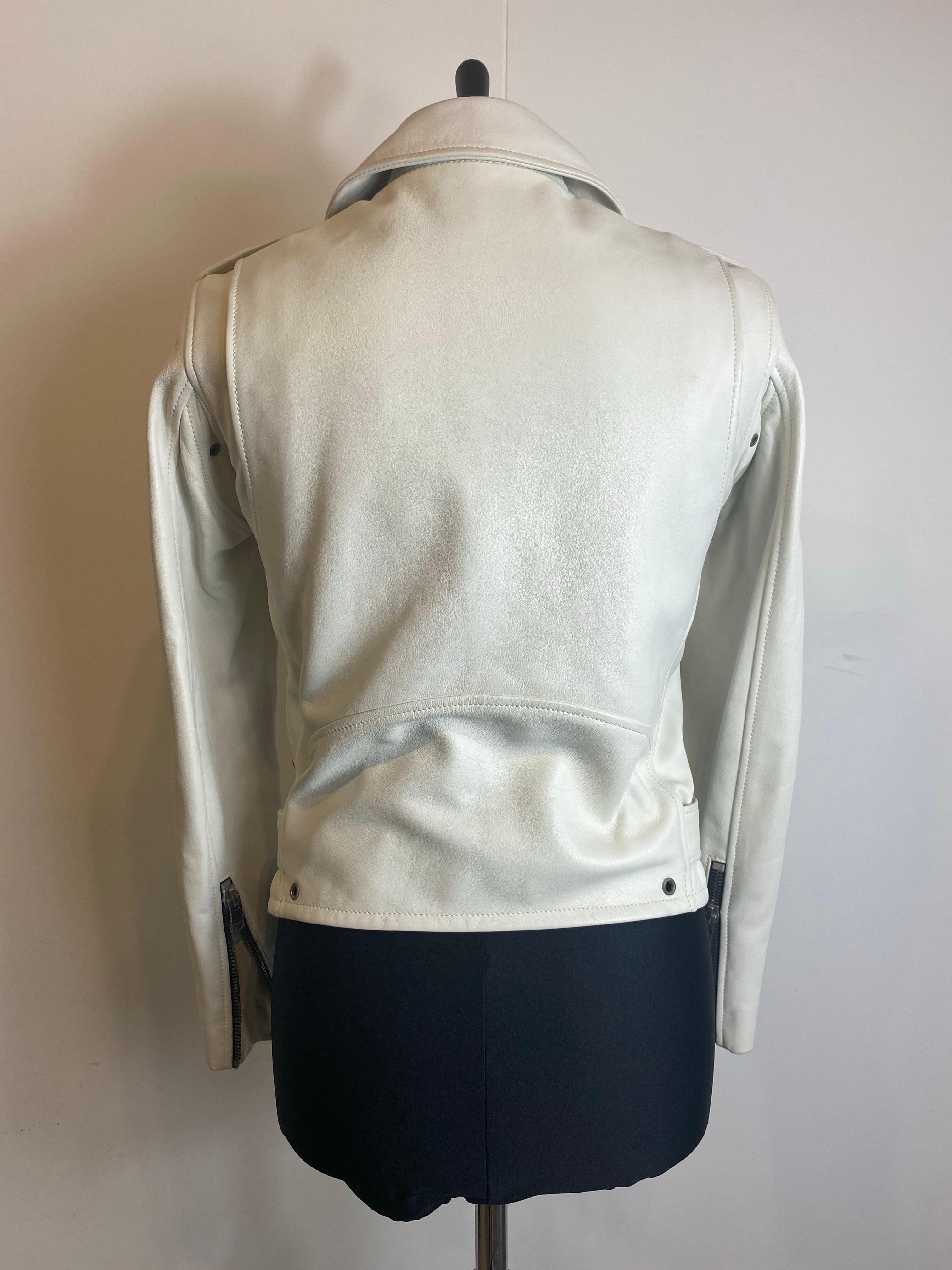 2015 Saint Laurent weiße Lederjacke im Angebot 2