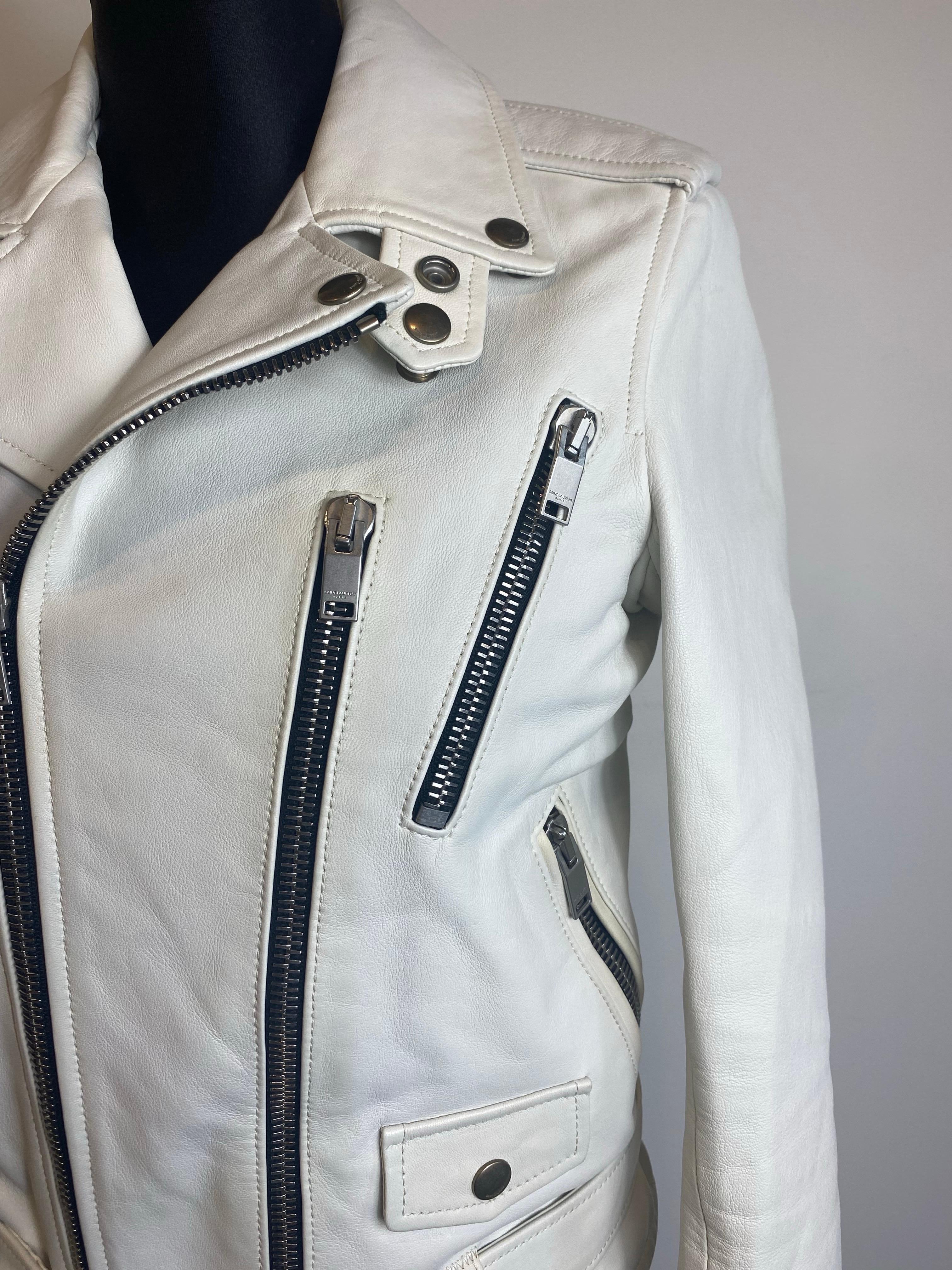 2015 Saint Laurent weiße Lederjacke im Angebot 4