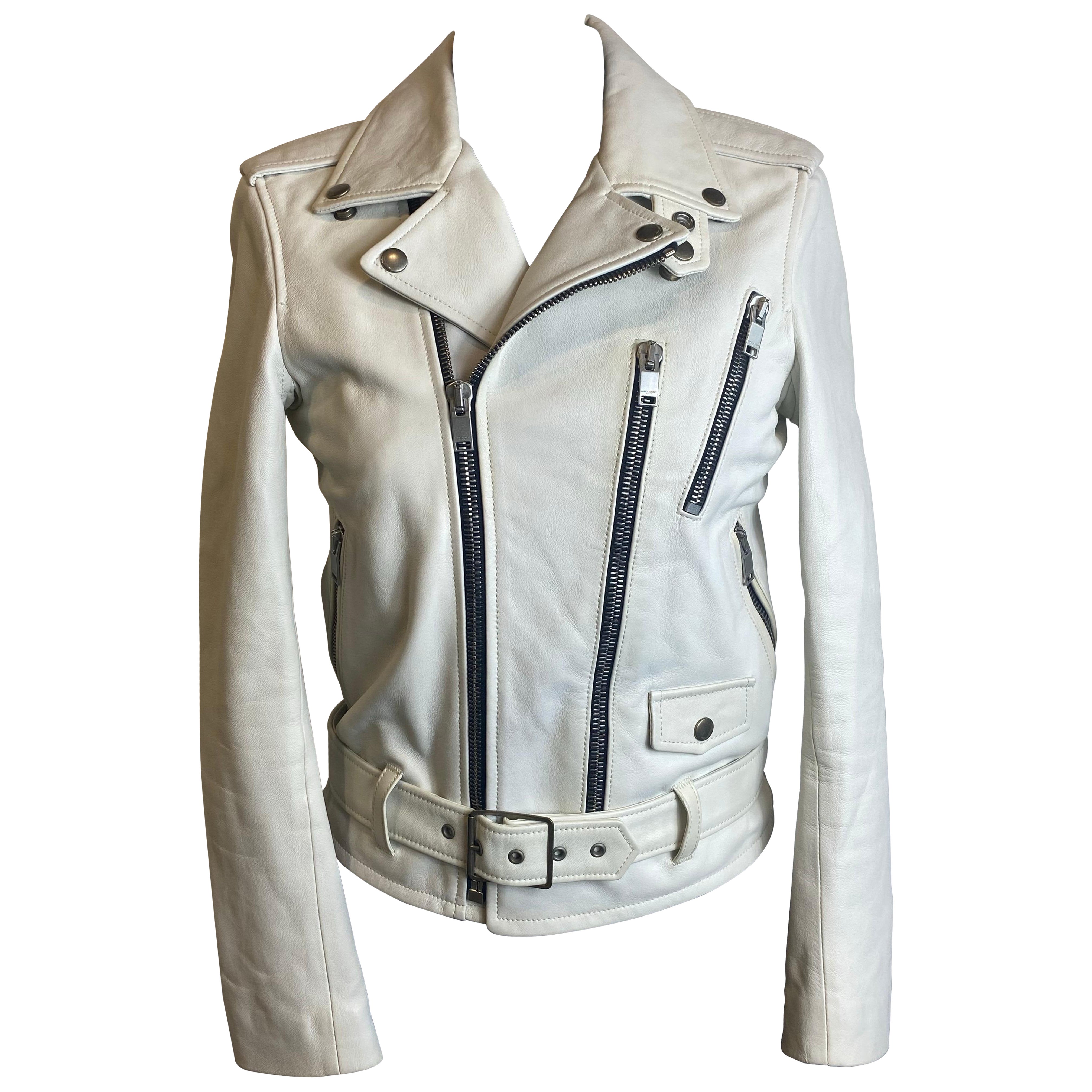 2015 Saint Laurent weiße Lederjacke im Angebot