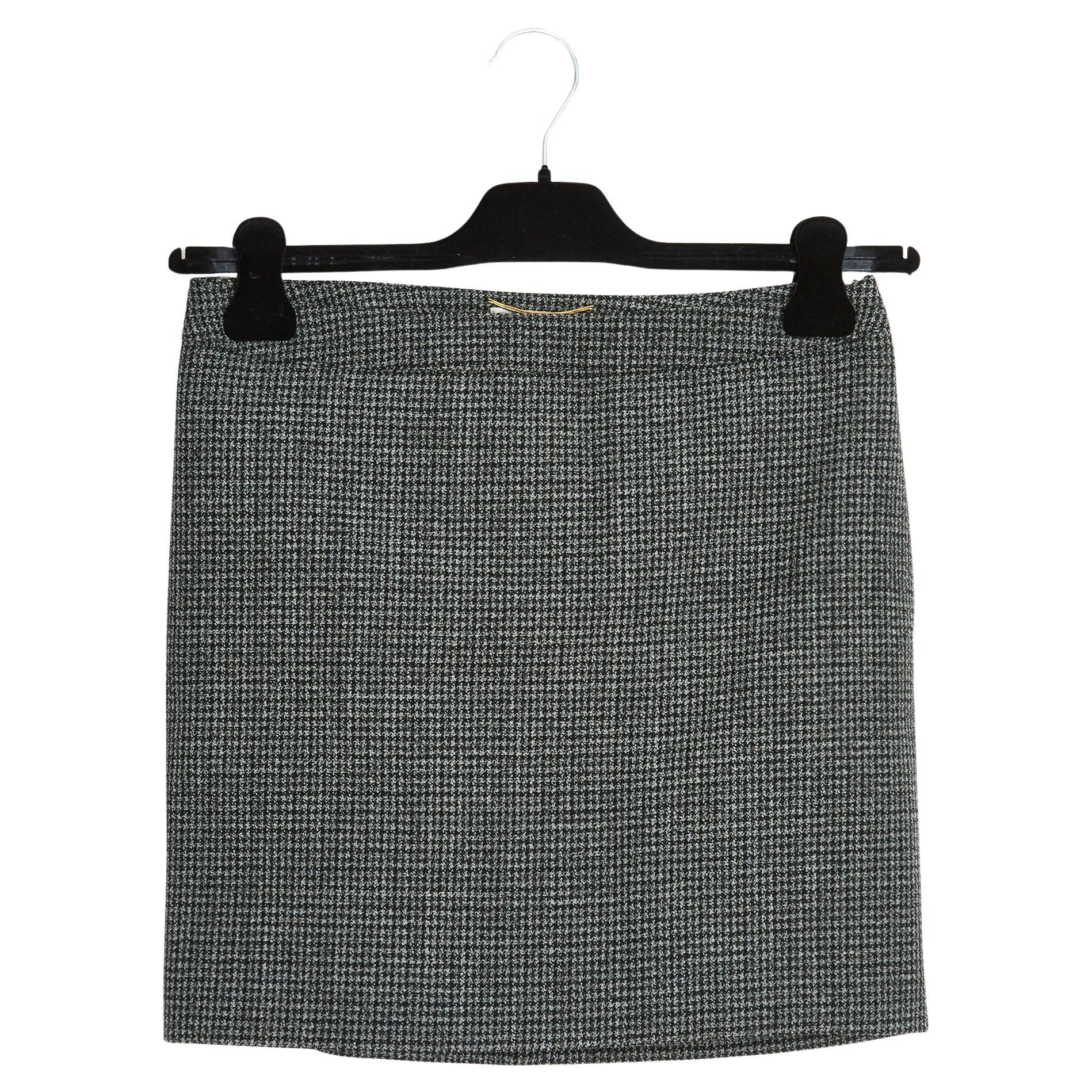 2015 Slimane Saint Laurent Dark Houndstooth Mini Skirt For Sale