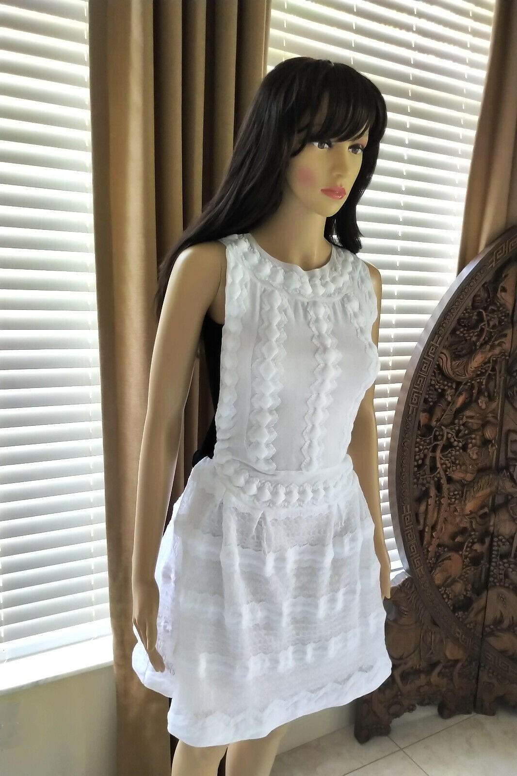 Gray 2015 SS15 Chanel Angelic White Camellia Embellished A-Line Dress FR 36/ US 2 4 For Sale