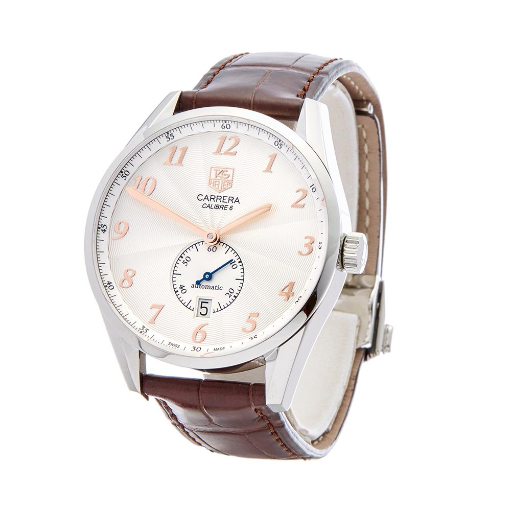 Contemporary 2015 Tag Heuer Carrera Stainless Steel WAS2112 Wristwatch
 *
 *Complete with: Box Only dated 7th August 2015
 *Case Size: 39mm
 *Strap: Brown Leather
 *Age: 2015
 *Strap length: Adjustable up to 20cm. Please note we can order spare